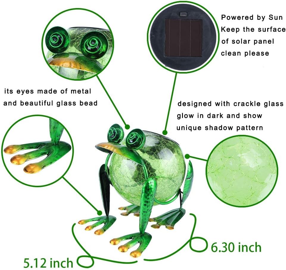 Crackled Glass Solar Frog Garden Decoration Statuary、mySite、g9winljtr