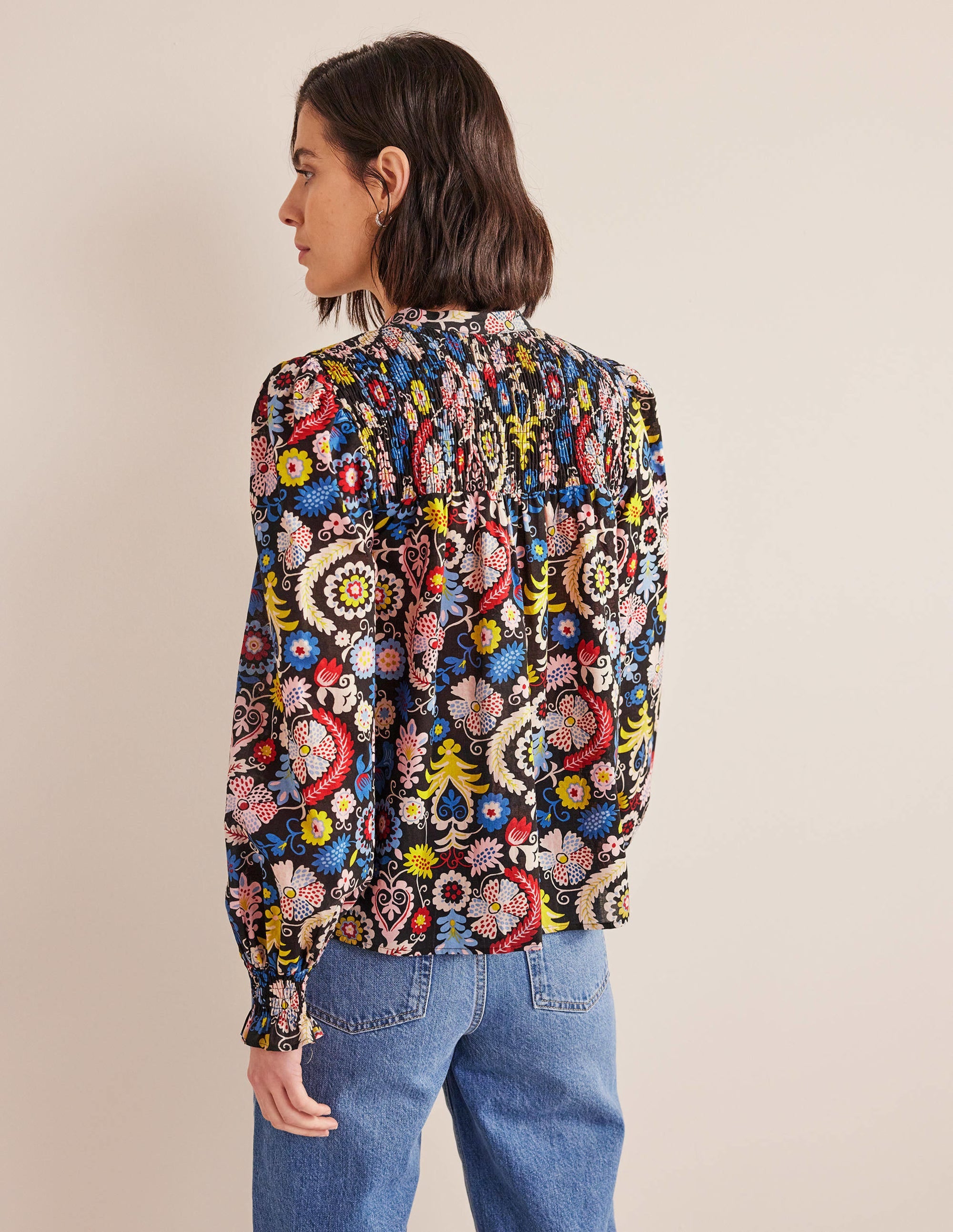  Smocked Yoke Cotton Blouse-Multi, Tropic Charm、mySite、ashleygrahame