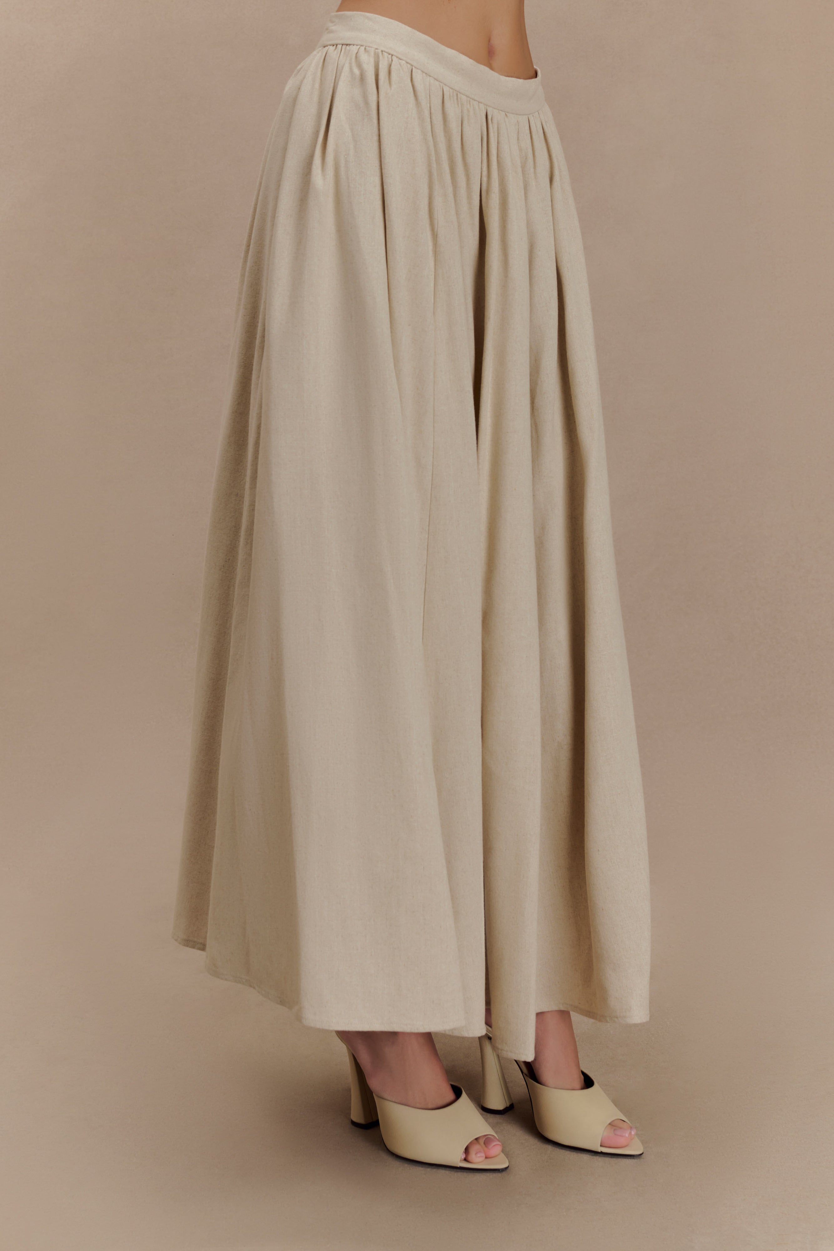 Clarence Linen A-Line Maxi Skirt - Natural、mySite、solidvoid