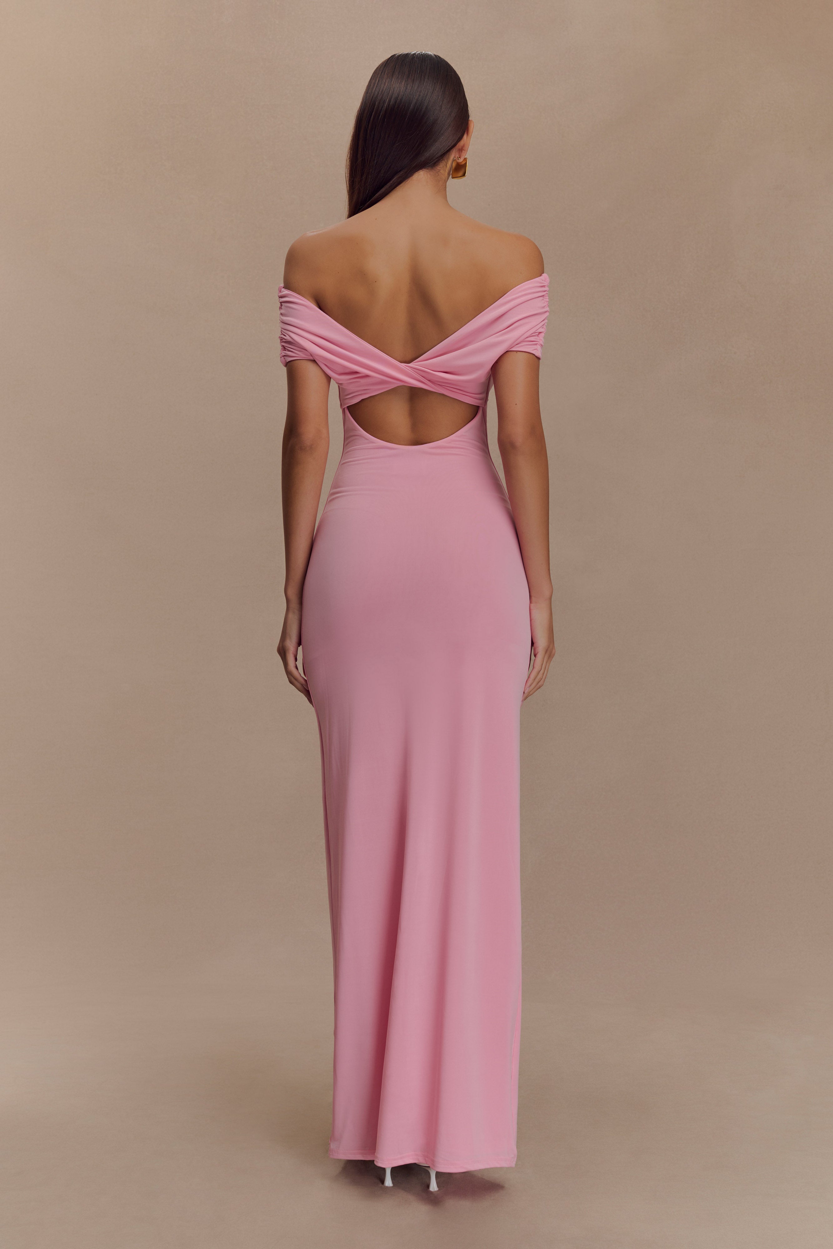 Imogen Off Shoulder Slinky Maxi Dress - Candy Pink、mySite、solidvoid