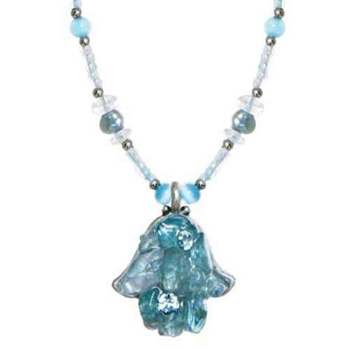 Michal Golan Aquamarine Hamsa Necklace on Beaded Chain、mySite、topwebapps