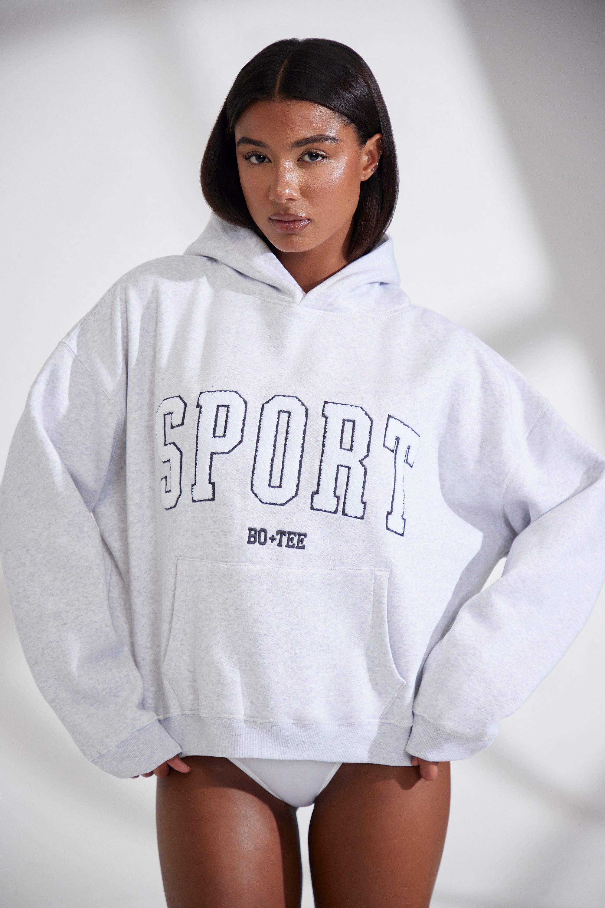 Oversized Hooded Sweatshirt in Heather Grey、mySite、solidvoid