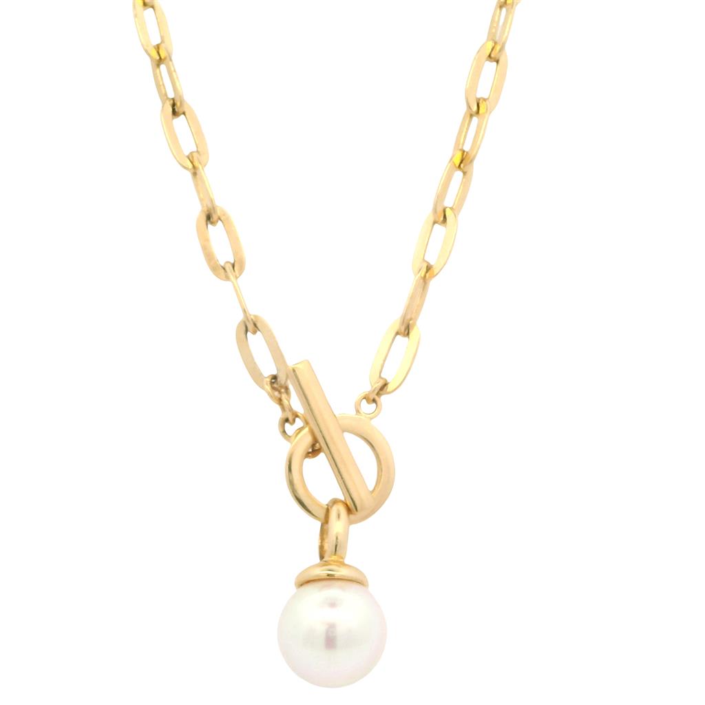 Estate Yellow Gold Vermeil Faux Pearl Toggle Necklace、mySite、botmansion