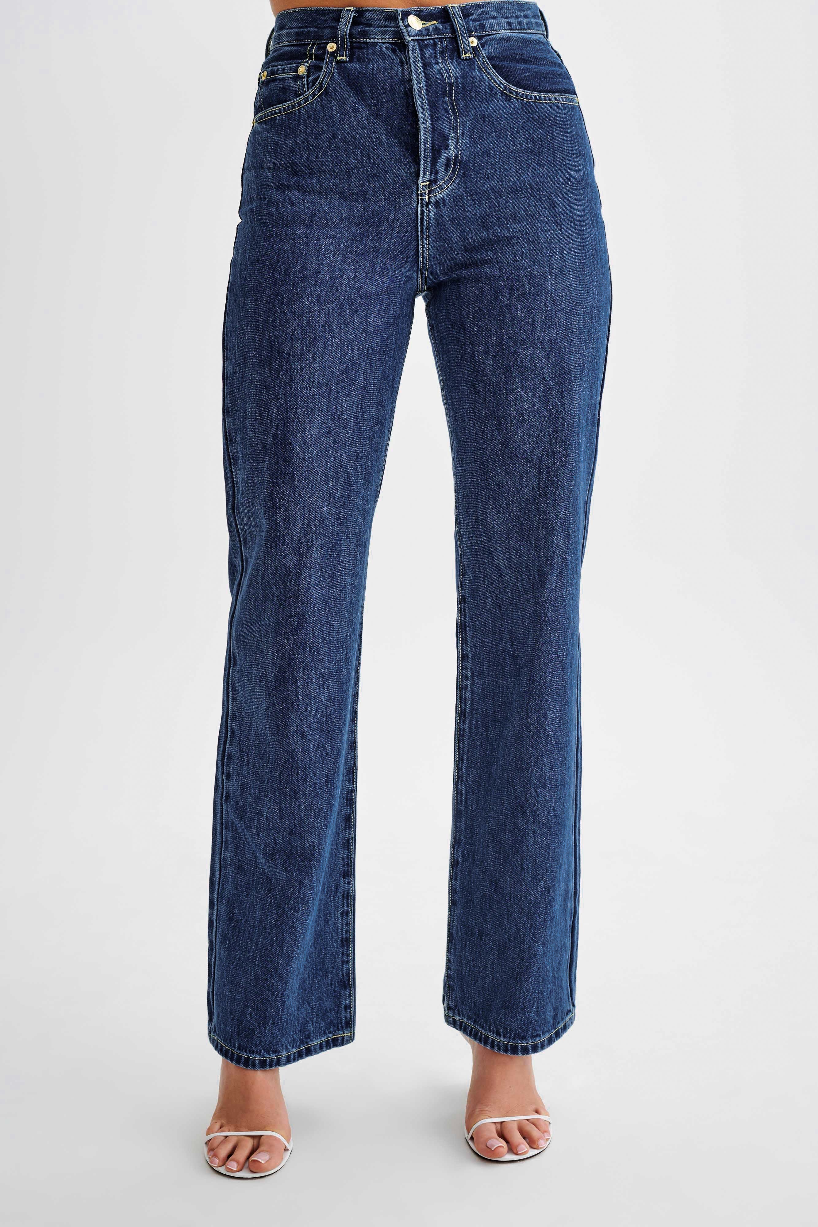 Janine High Waisted Straight Leg Jeans - Dark Blue、mySite、solidvoid