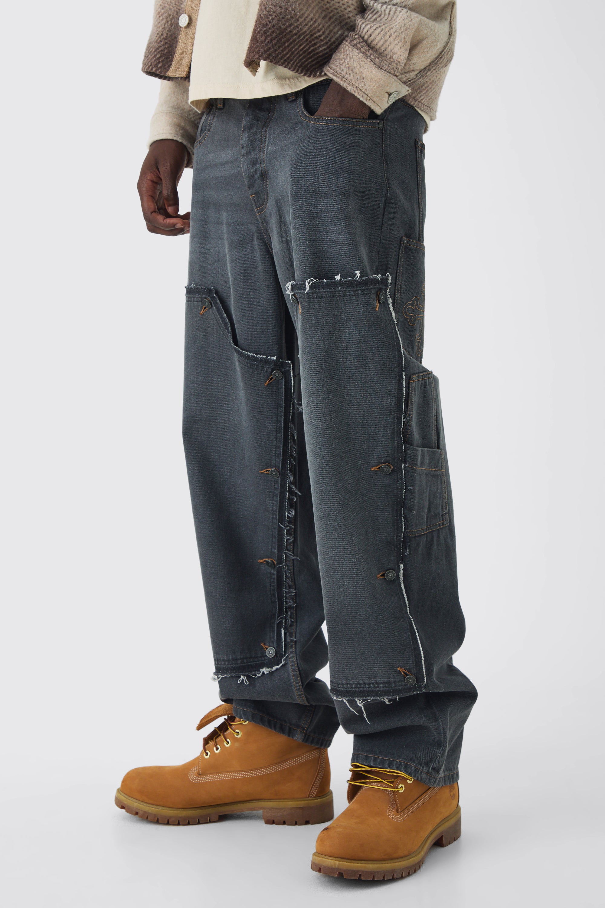  Boohooman Baggy Rigid Removable Carpenter Jeans Mid Grey、mySite、justintrudeaud