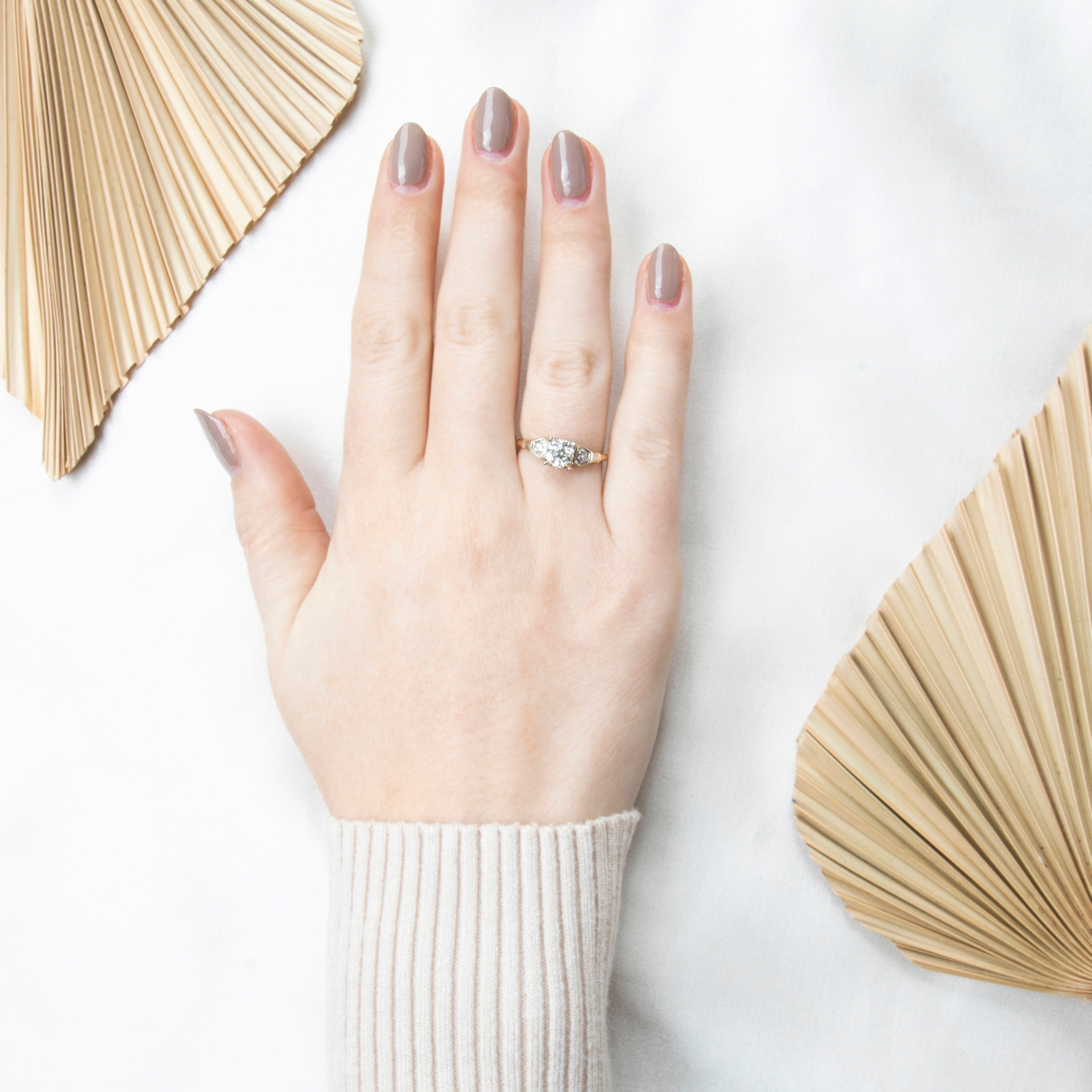 Antique Art Deco 14k Yellow Gold .924cttw Old European Cut Diamond Ring 7.25、mySite、hinf8tx79