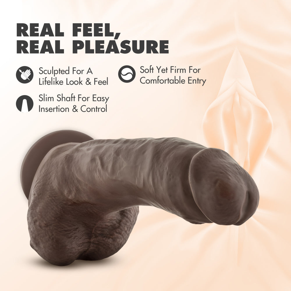 Dr. Skin By Blush® | Mr. Mayor Realistic Curved Chocolate 9-Inch Long Dildo With Balls & Suction Cup Base、mySite、bottomscart