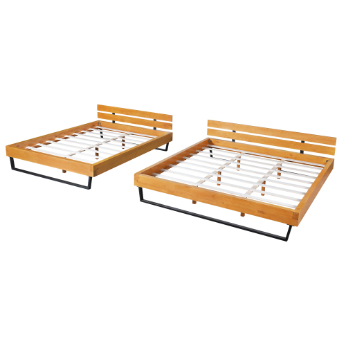 PINE WOOD BED FRAME KING SIZE,NATURAL & BLACK COLOR、、eastwooduniform