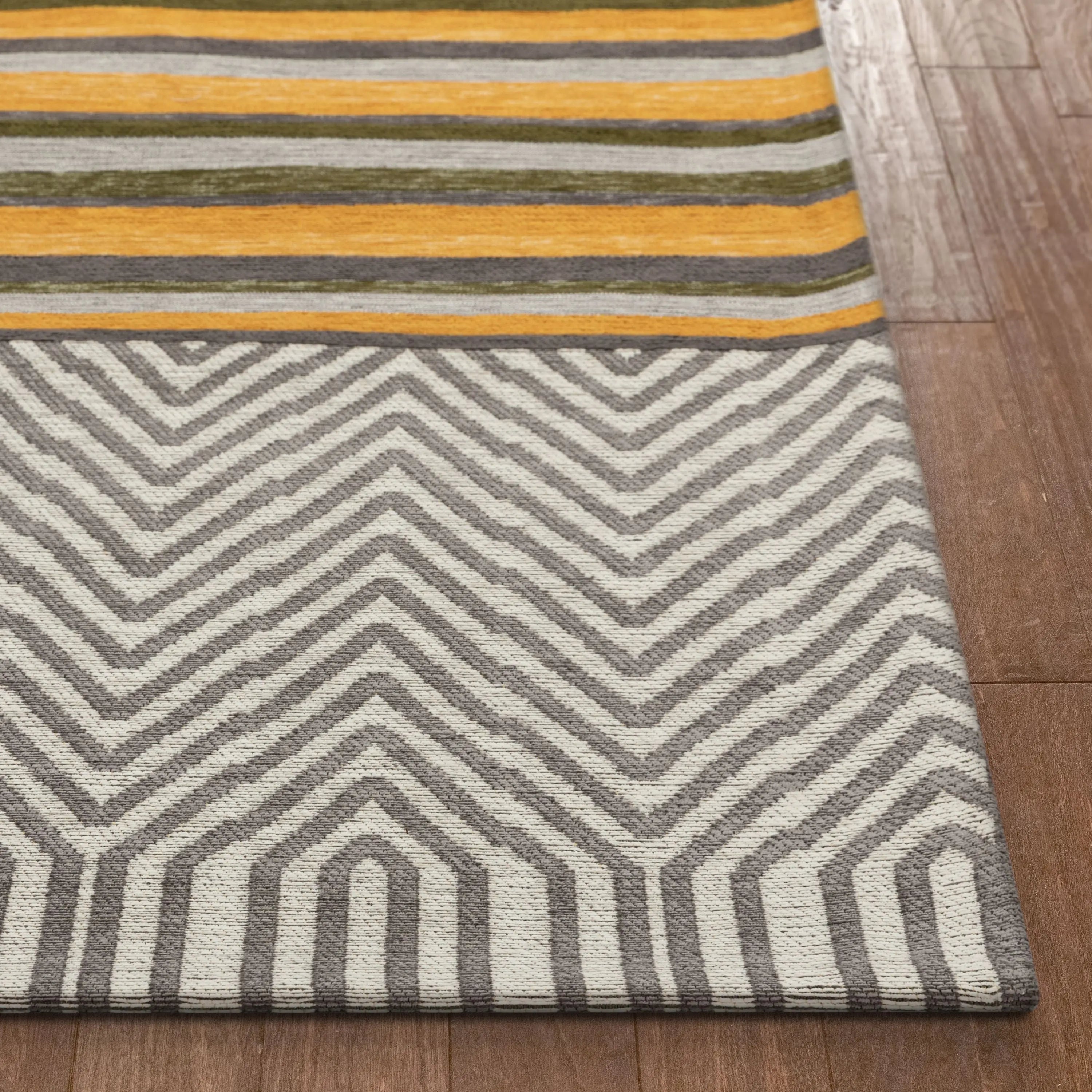 Chia Contemporary Solid & Striped Beige Gold 5'3 x 7'3 Rug、mySite、gigharbornorthrealestate