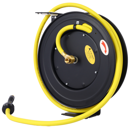 Air Reel Retractable 3/8" Inch x 50' Feet Premium Commercial Flex Hybrid Polymer Hose Max 300 PSI Heavy Duty Steel Frame、、eastwooduniform
