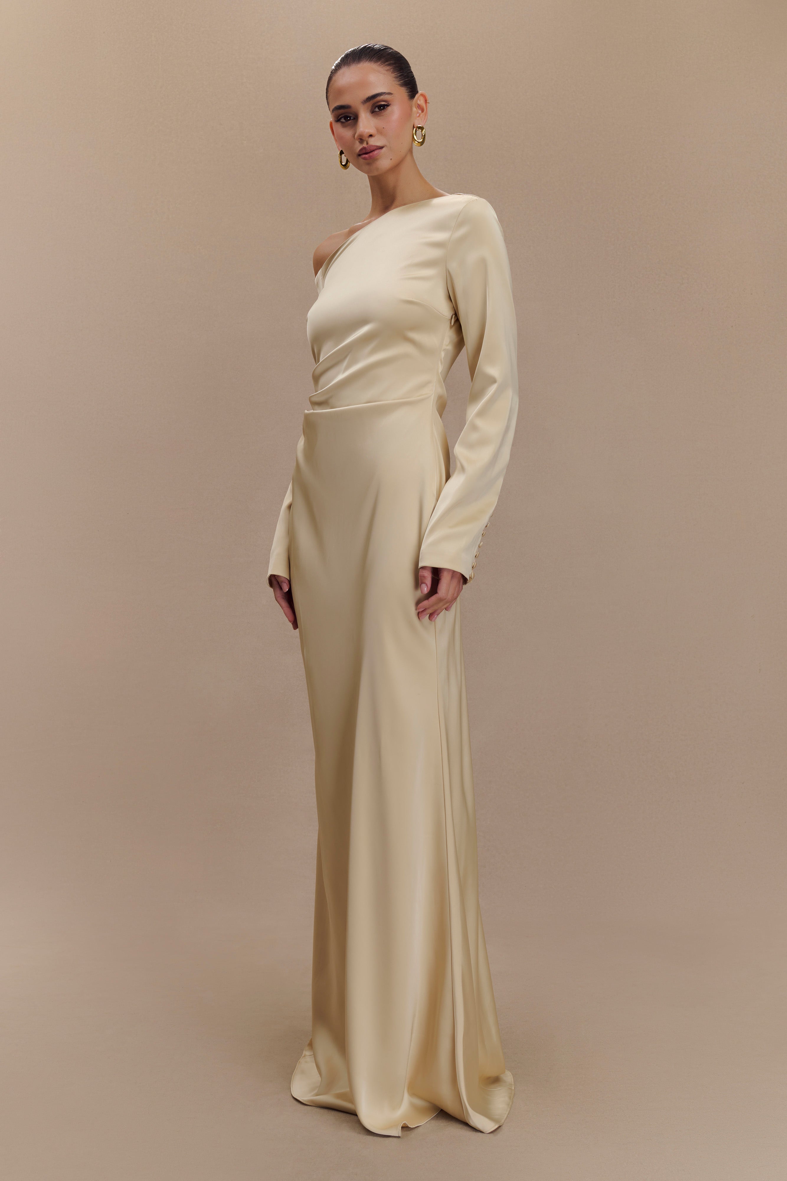 Avery Long Sleeve Maxi Dress - Gold、mySite、solidvoid