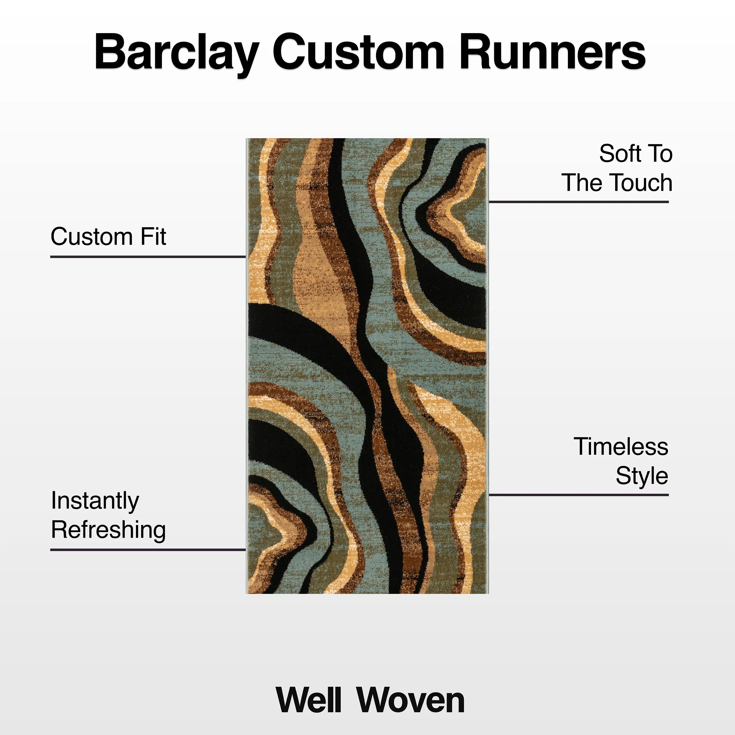 Nirvana Waves Custom Size Runner Modern Multi Blue 27 Inch Wide x Choose Your Length Hallway Runner Rug、mySite、gigharbornorthrealestate