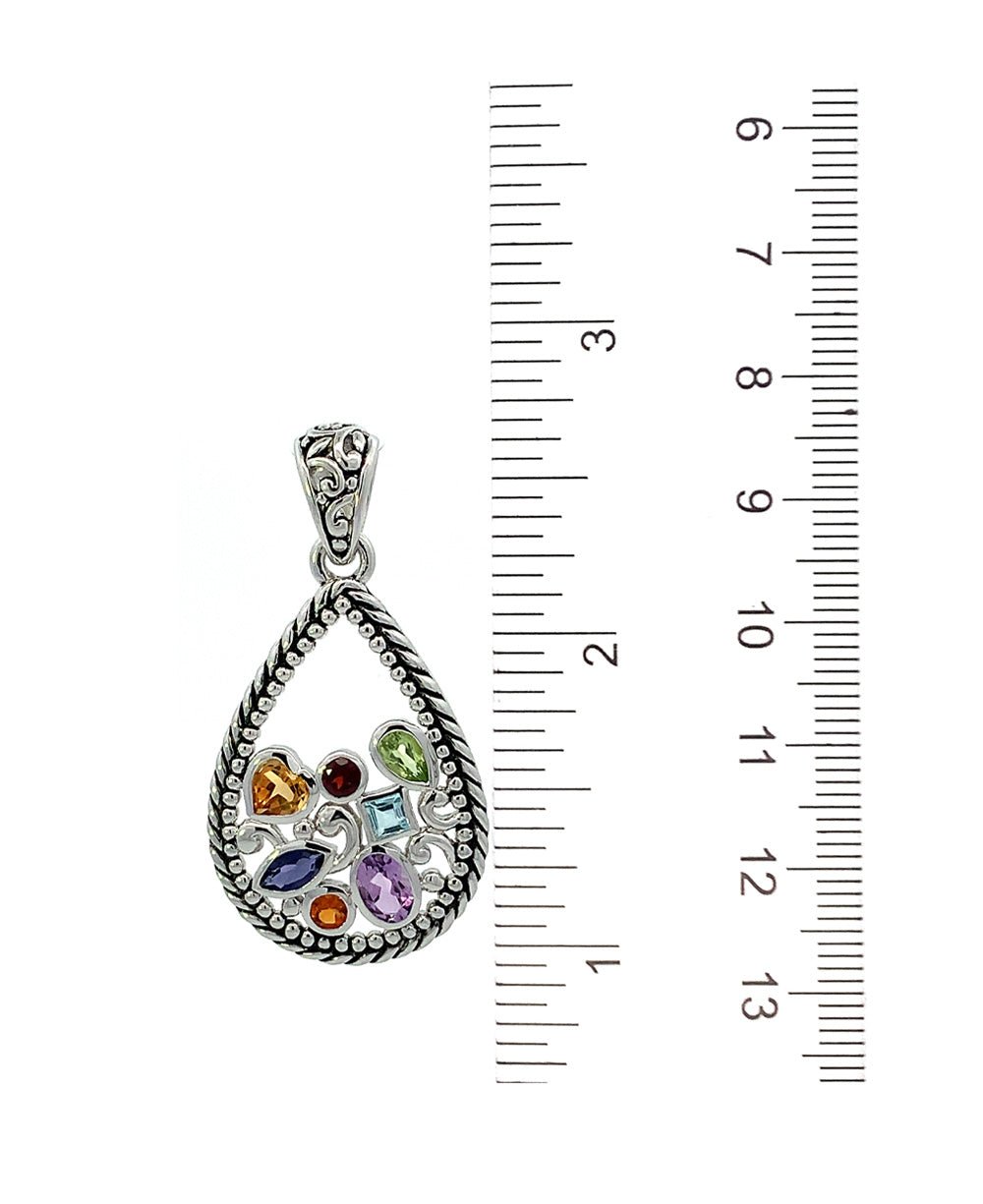 Sterling Silver Mixed Geometry Teardrop Chakra Rainbow Pendant、mySite、topwebapps