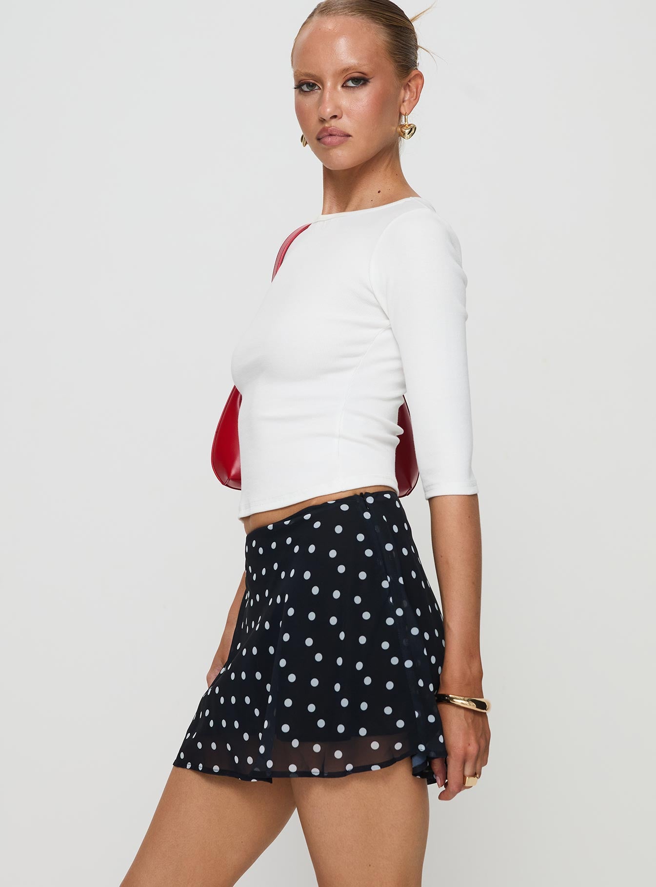 Dapple Bias Mini Skirt Black Polka Dot、mySite、solidvoid
