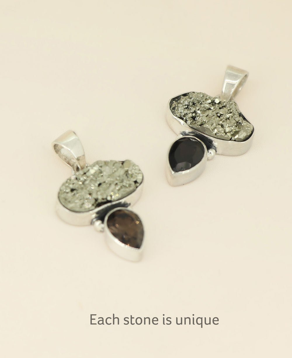 Sterling Silver Pyrite and Smoky Quartz Gemstone Pendant、mySite、topwebapps