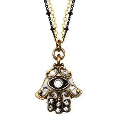 Michal Golan Hamsa Necklace in Black, Silver, and Gold with Evil Eye、mySite、topwebapps