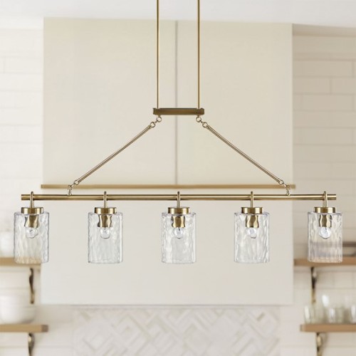 5-light Linear Chandelier with Textured Glass Shades、、eastwooduniform