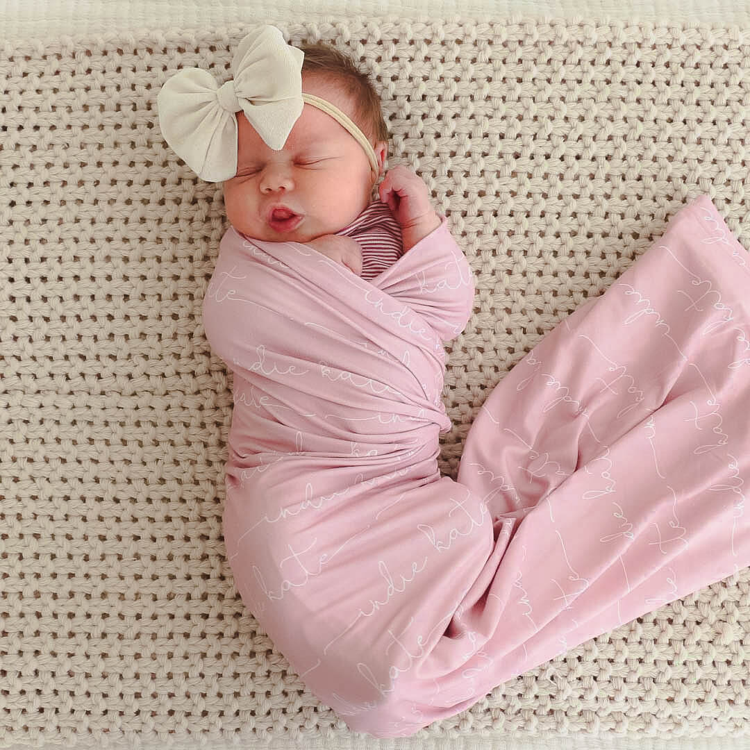  Personalized Solid Light Rose Baby Name Swaddle Blanket - Script、mySite、layawaytickets