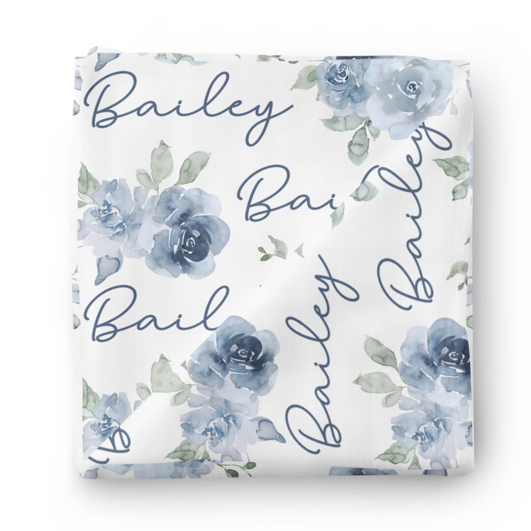  Bailey's Blue Floral Personalized Baby Name Swaddle、mySite、layawaytickets