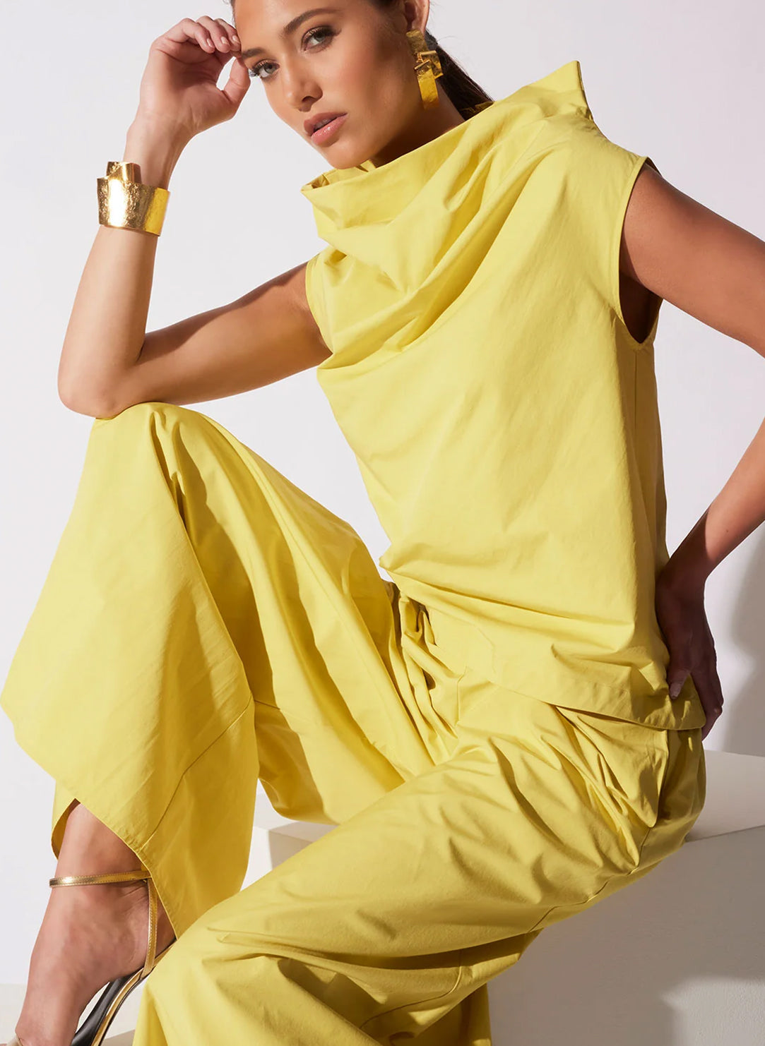  Tech Cotton Taffeta Lemon Asymmetric Funnel Neck Top、mySite、justintrudeaud