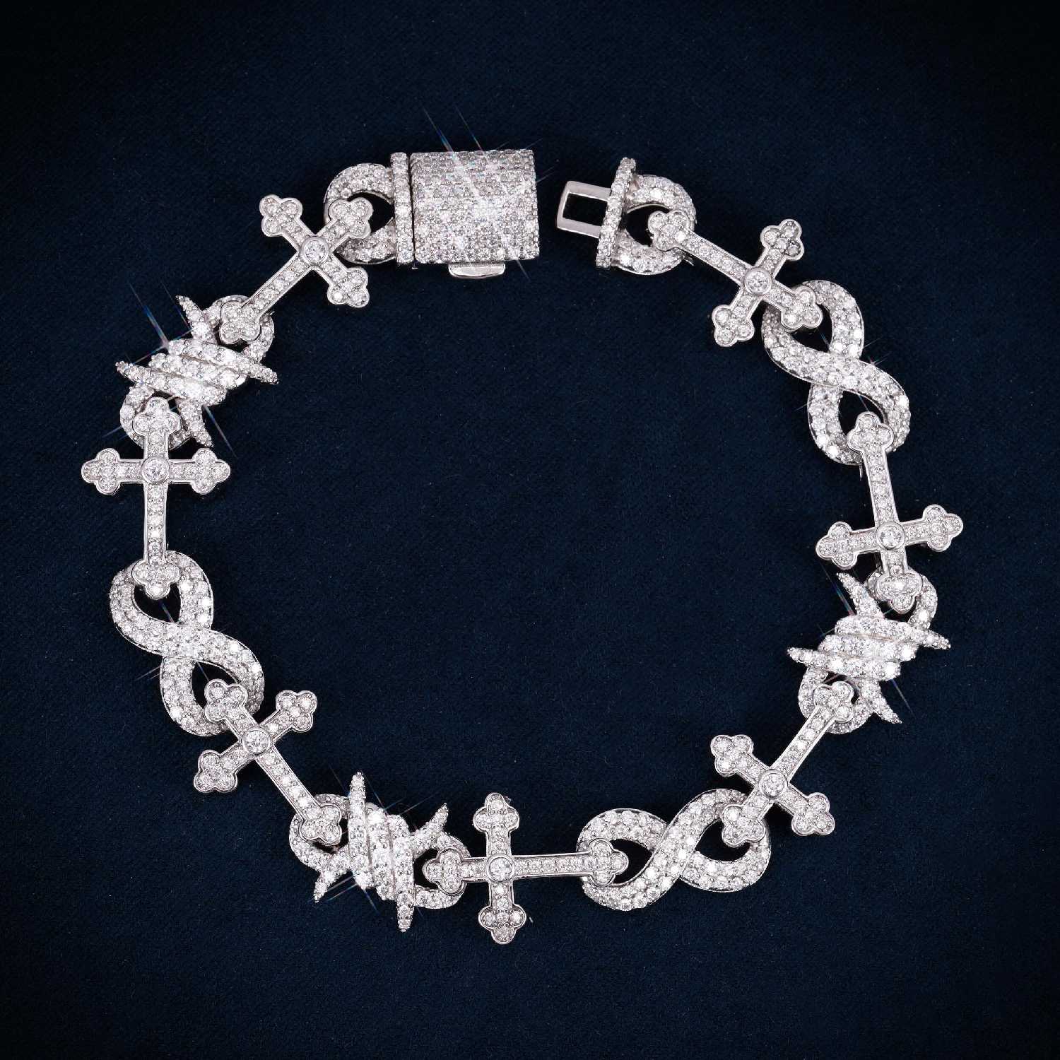 14MM Moissanite Infinity Halo Cross Link Bracelet 14K Gold、mySite、hinf8tx79