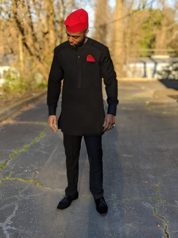 All Black Waasere African Senator Dashiki with Pants-DPDMABE、mySite、solidvoid