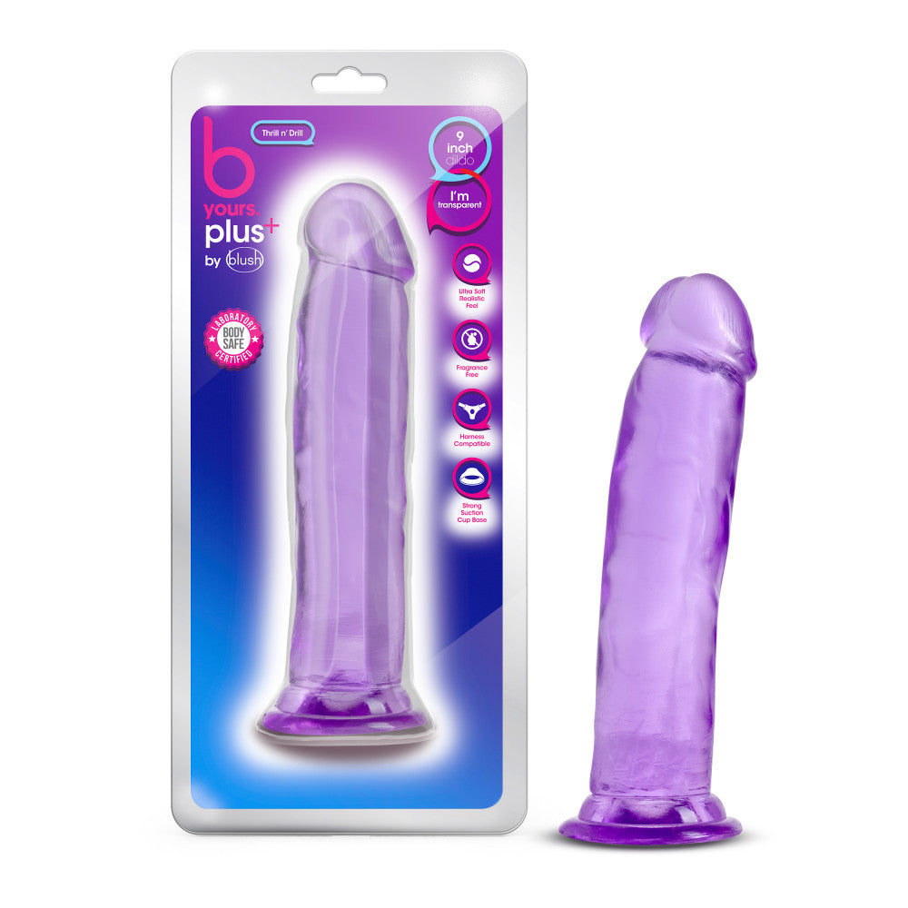 B Yours Plus By Blush® | Thrill N’ Drill Realistic Purple 9-Inch Long Dildo With Suction Cup Base、mySite、bottomscart