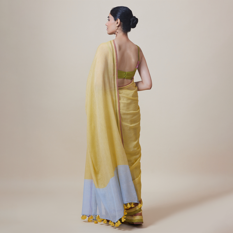 Cotton Solid Saree with Blouse | Yellow、mySite、camillekostekn