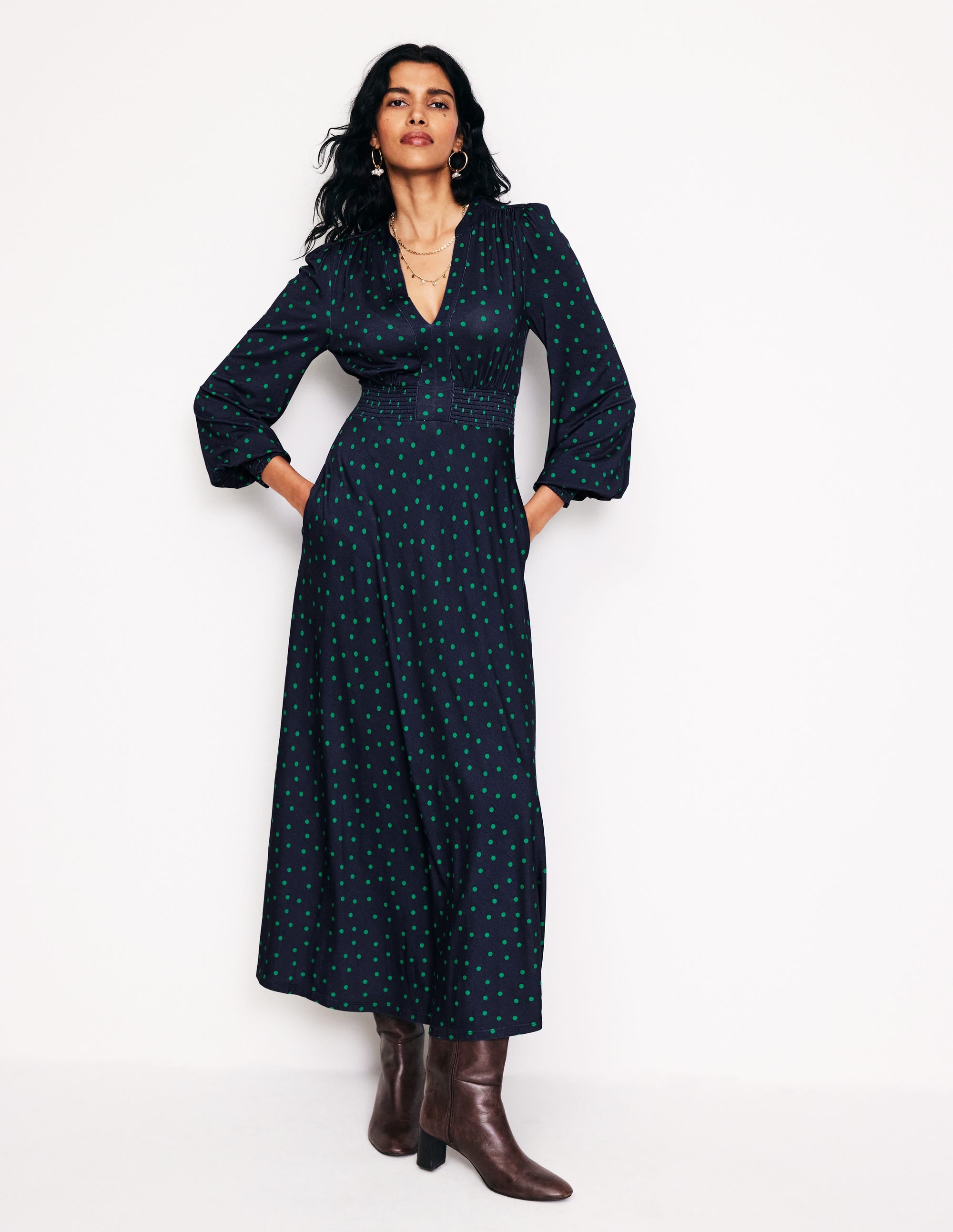  Ivy Smocked Midi Dress-Navy, Sparse Spot、mySite、ashleygrahame