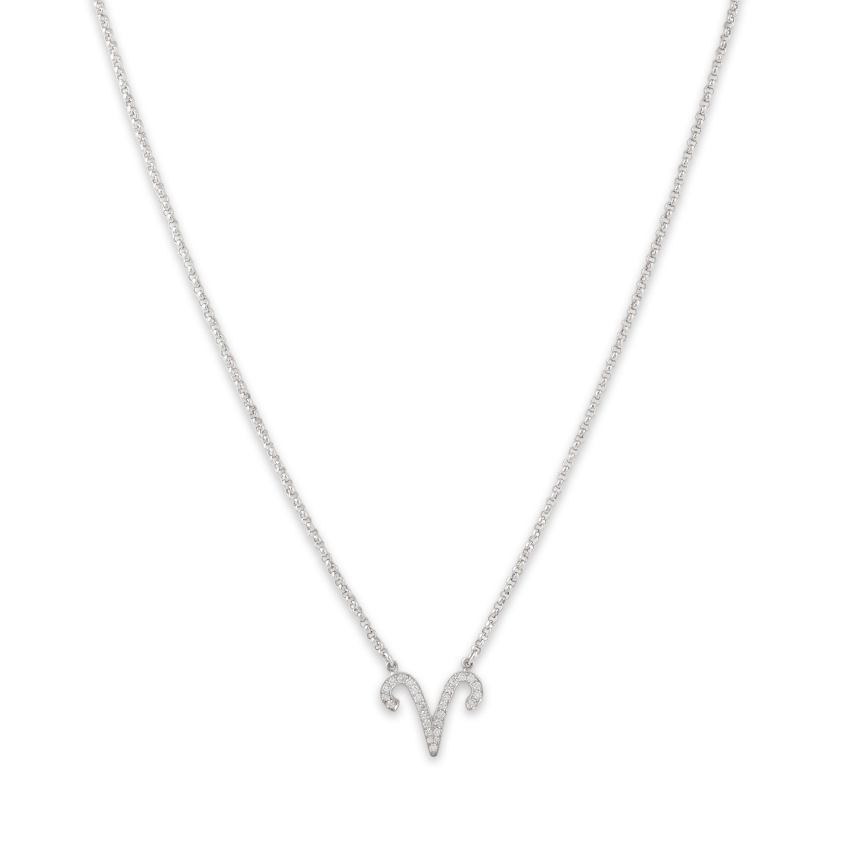 Vintage 18k White Gold Diamond Aries Zodiac Pendant Necklace 20.5、mySite、hinf8tx79
