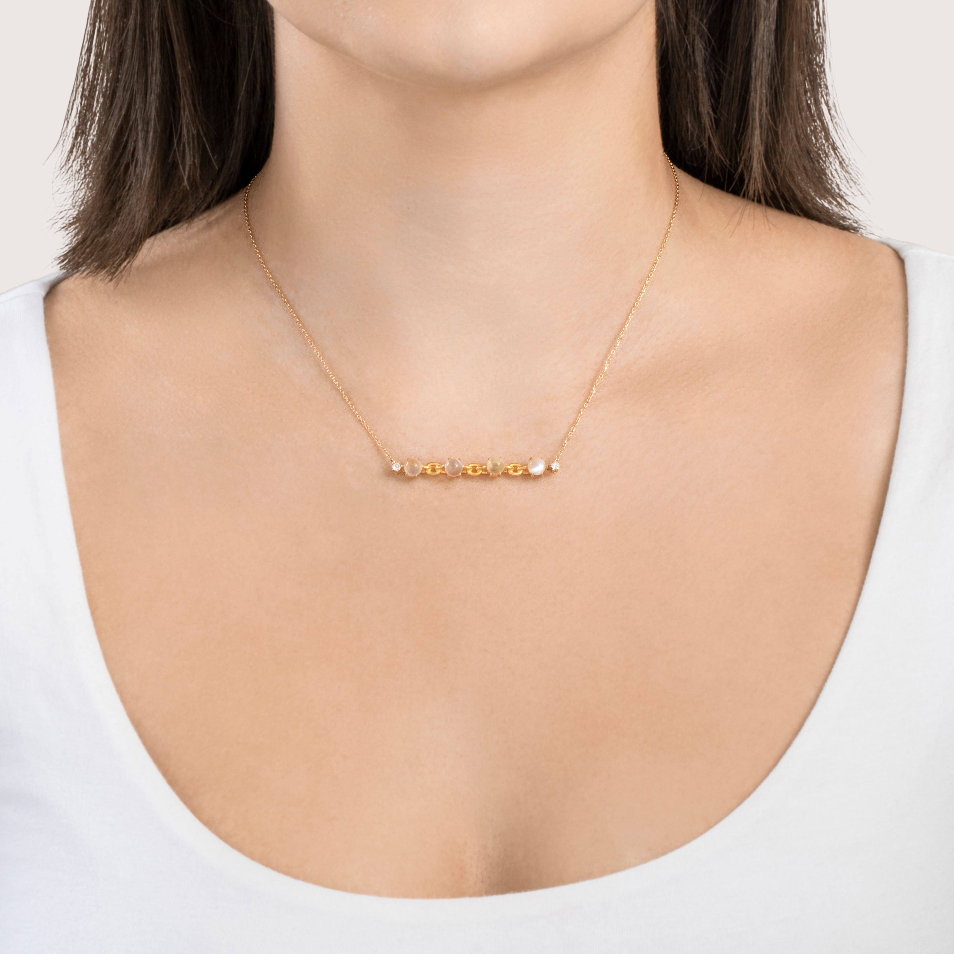 Antique 14k Yellow Gold 3.2cttw Cat's Eye Moonstone Old Mine Diamond Necklace 16、mySite、hinf8tx79