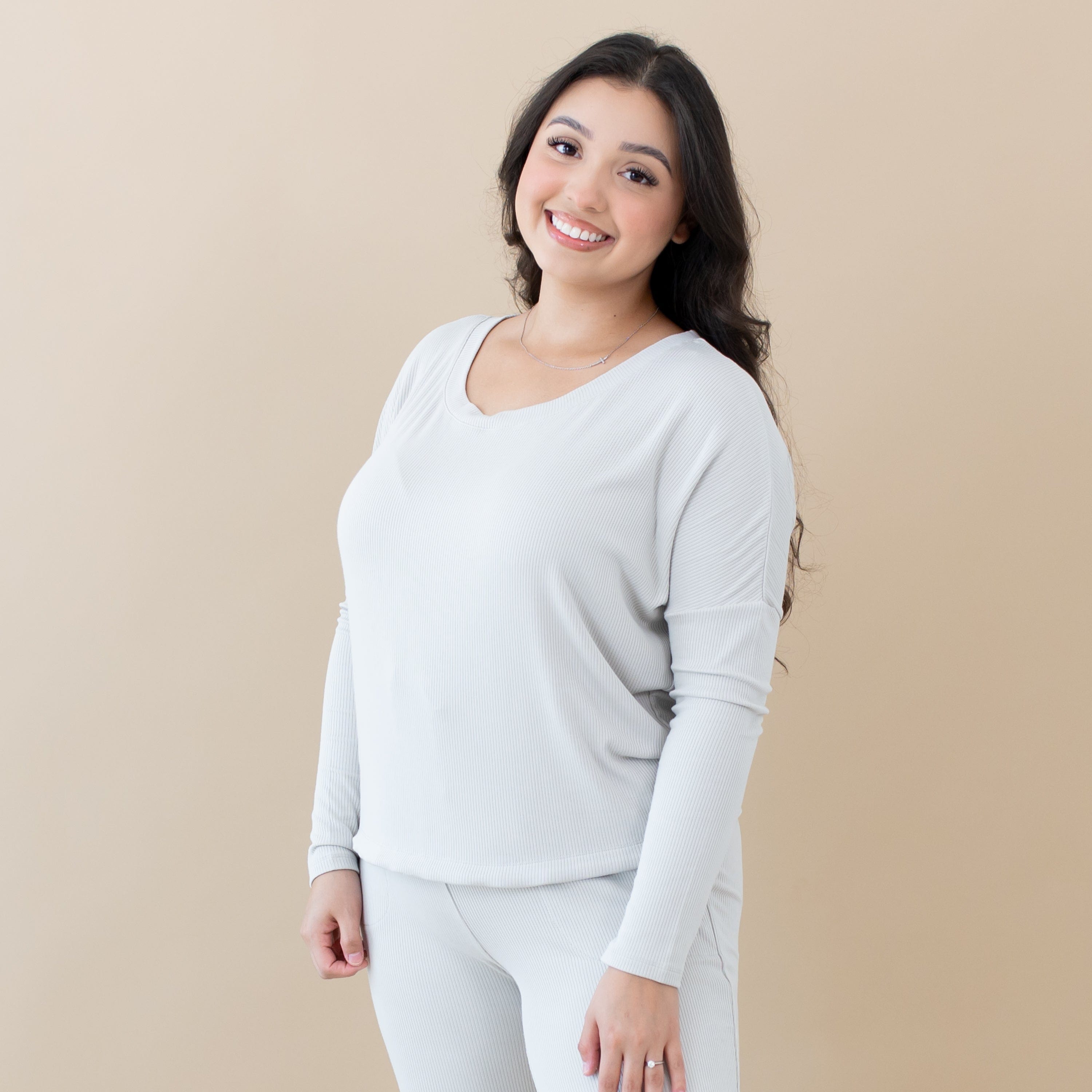  Women's Ribbed Long Sleeve Drop Shoulder Top in Oat、mySite、layawaytickets