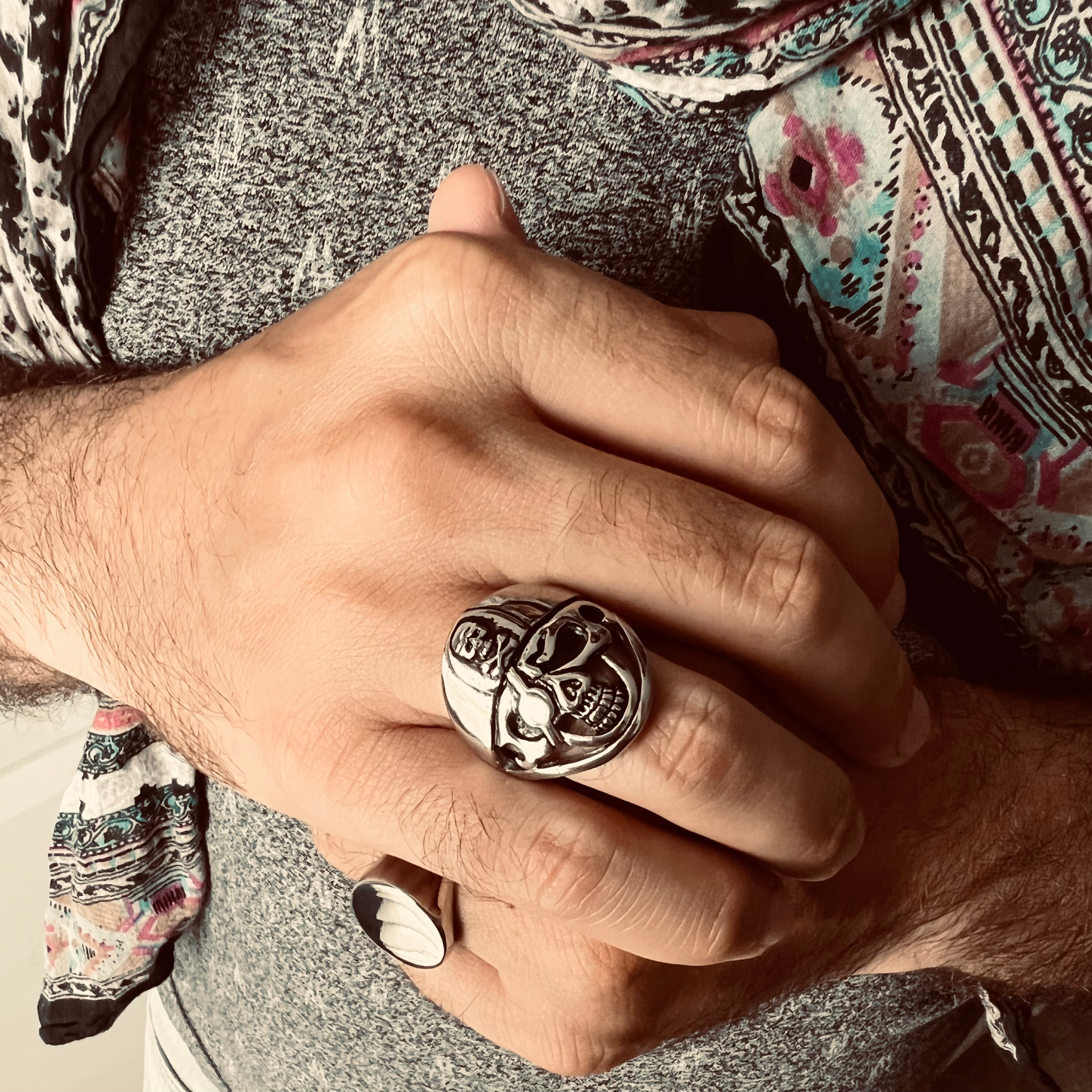 Detailed Eye Patch Skull With Skull Hat Stainless Steel Ring / SCR4028、mySite、dreamappss