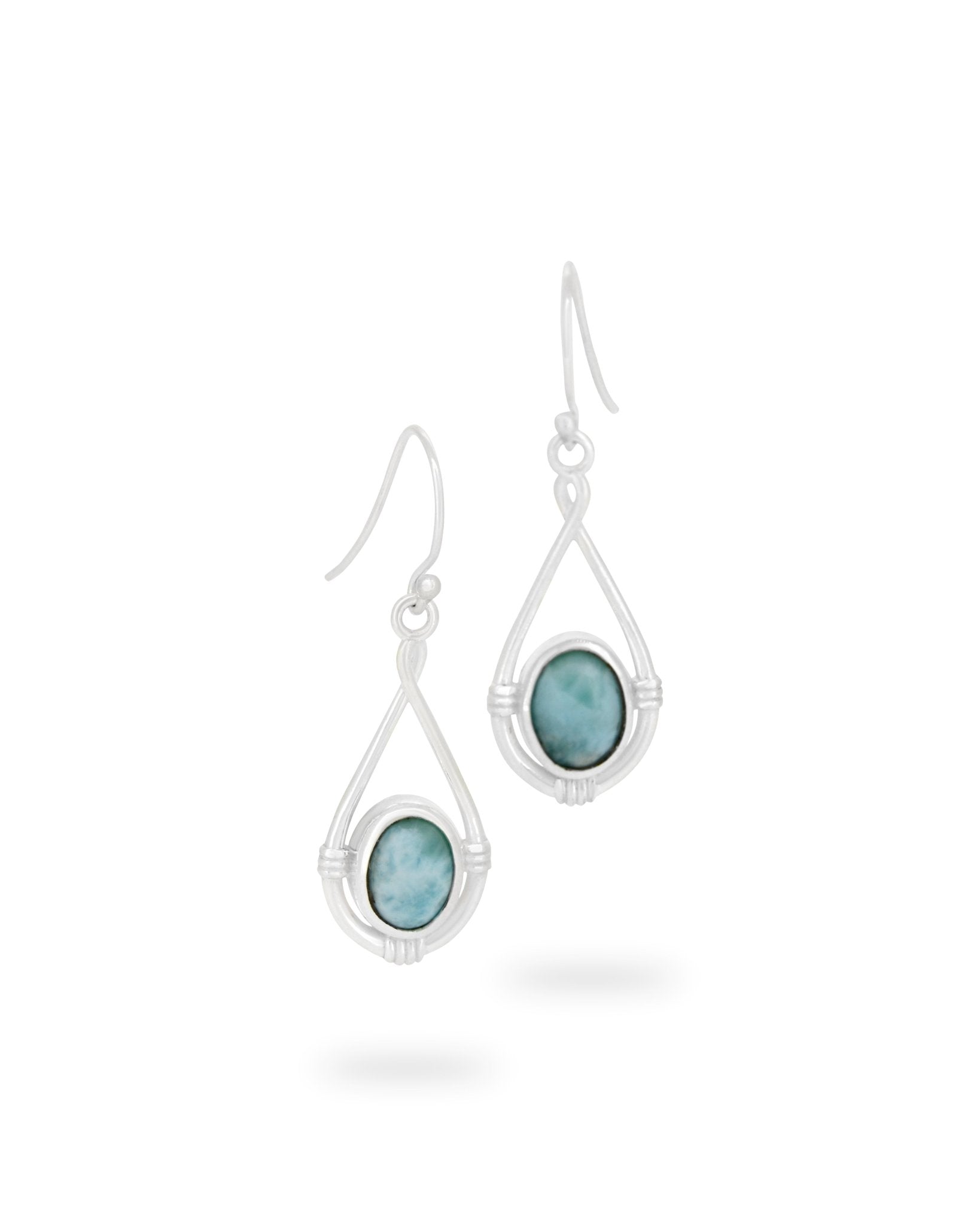 Sterling Silver Larimar Oval Earrings with Teardrop Twist Design Frame、mySite、topwebapps