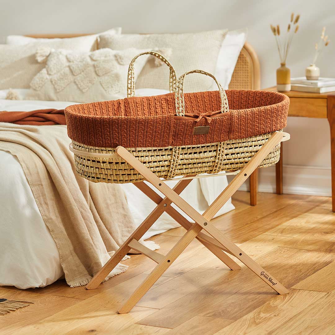  The Little Green Sheep Natural Knitted Moses Basket - Mattress + Static Stand、mySite、merchandisen