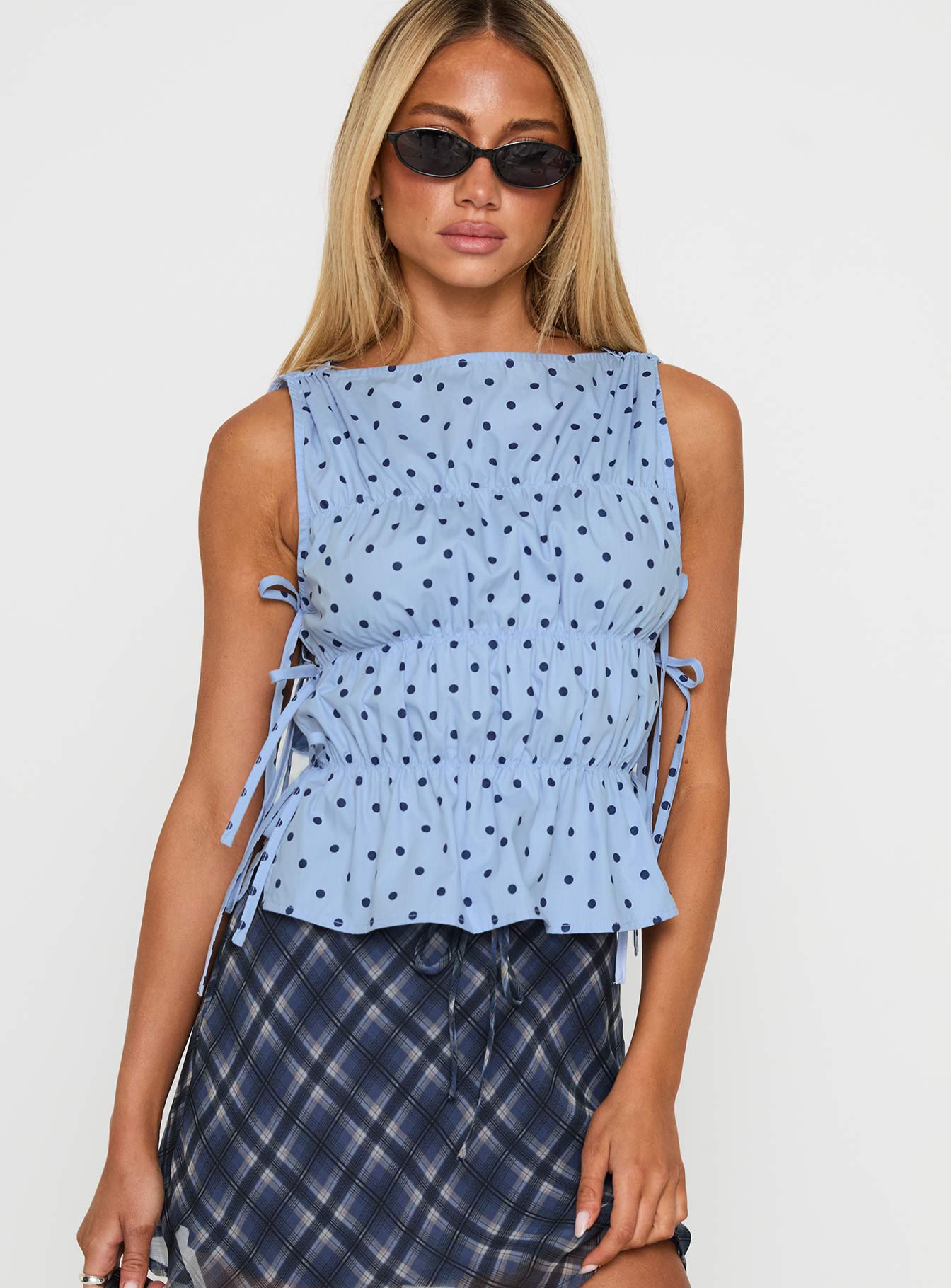 Endless Summers Tie Side Top Blue Polka Dot、mySite、solidvoid