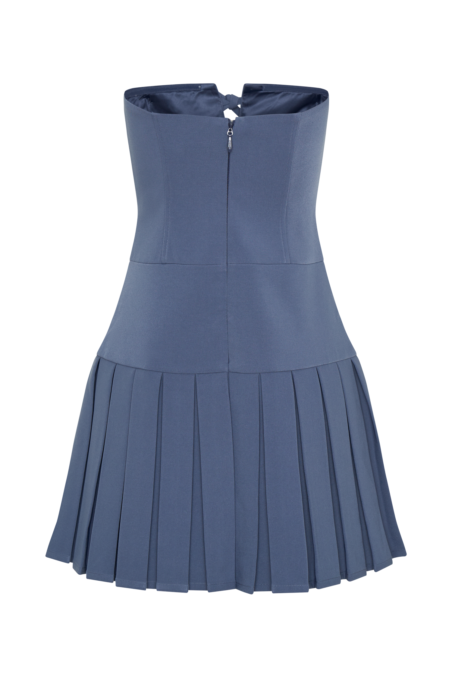 Naya Pleated Mini Dress With Ties - Steel、mySite、solidvoid