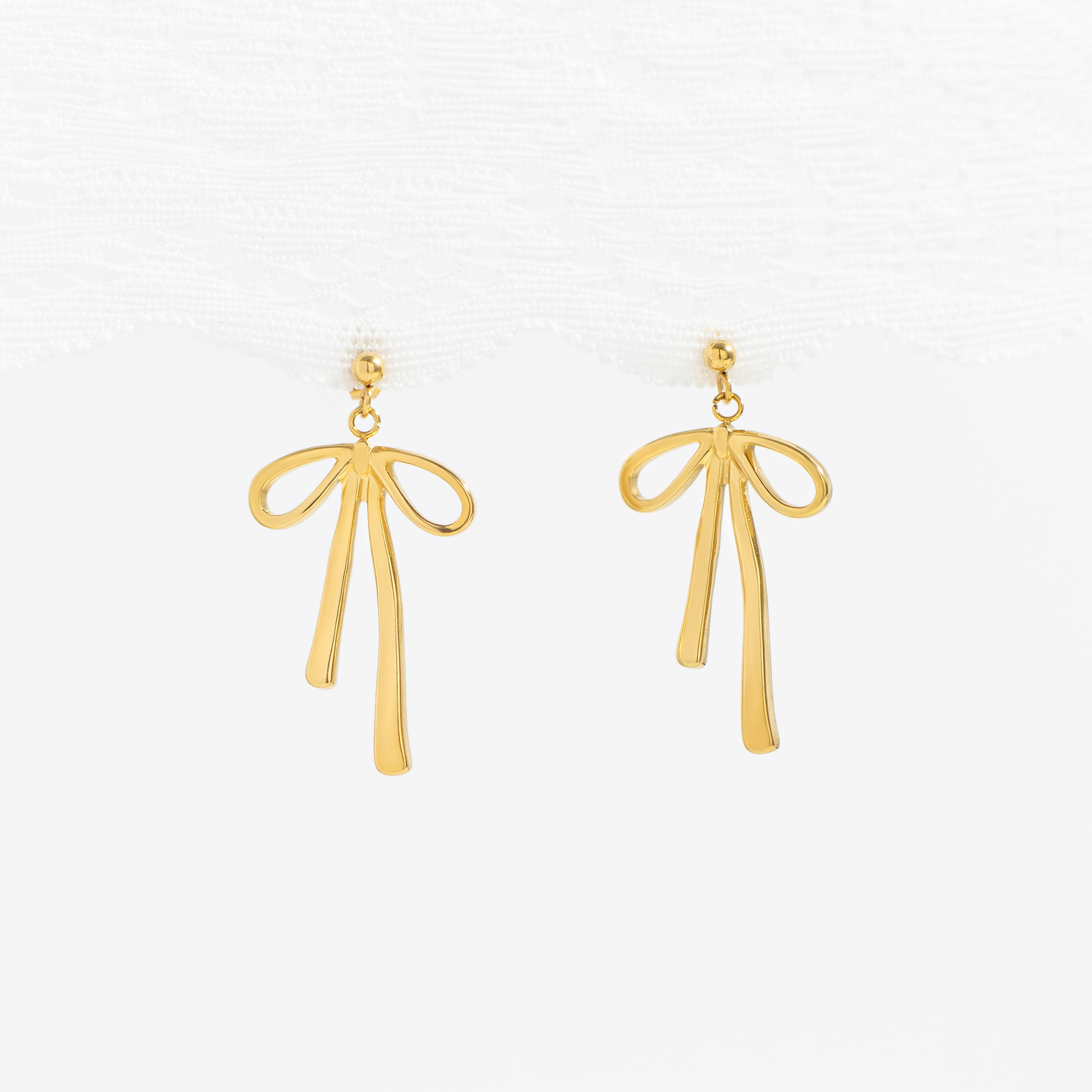 18K Gold PVD Stainless Steel Ribbon Bow Earrings / ERJ0084、mySite、dreamappss