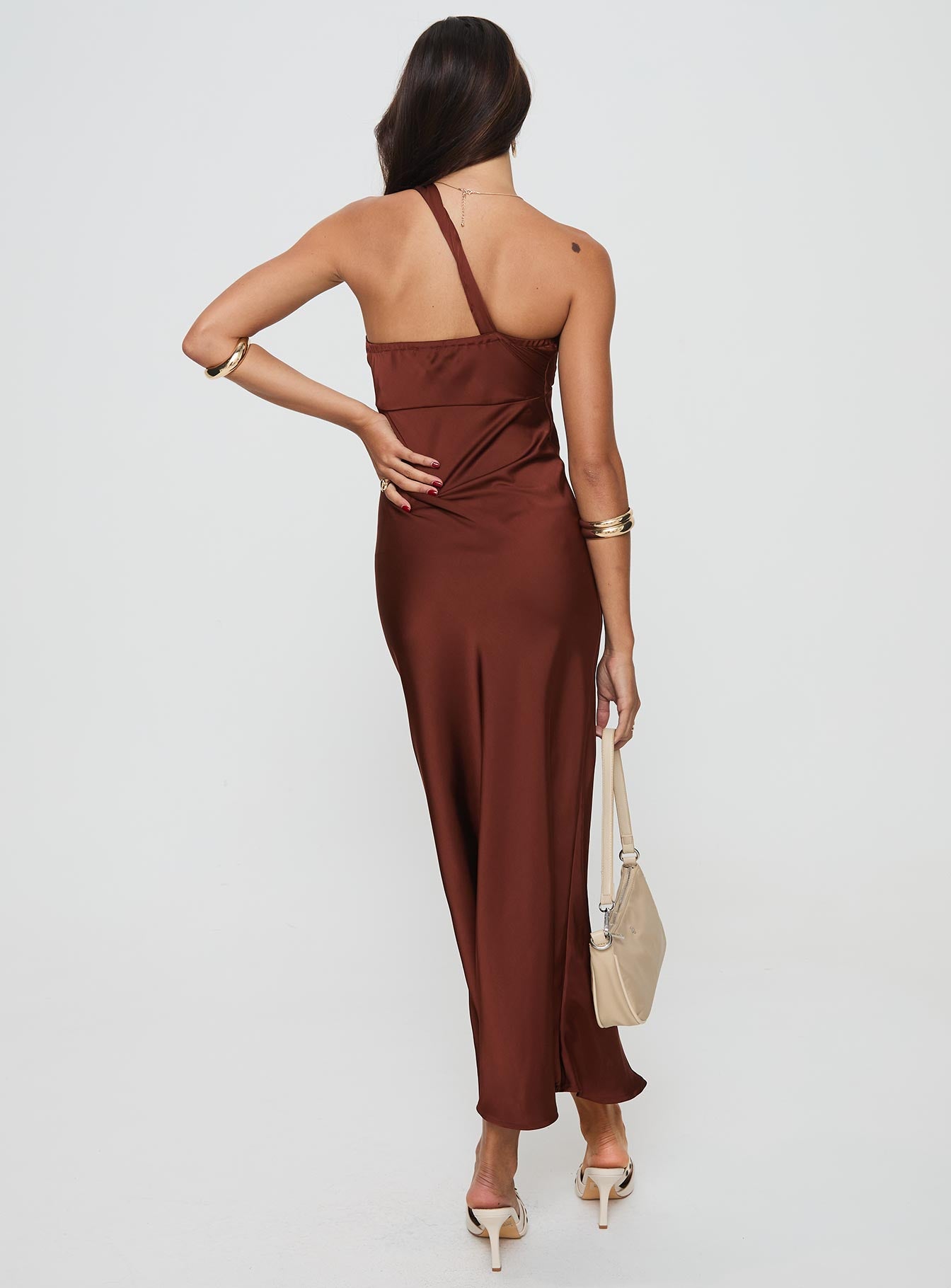 Casimir One Shoulder Maxi Dress Chocolate、mySite、solidvoid