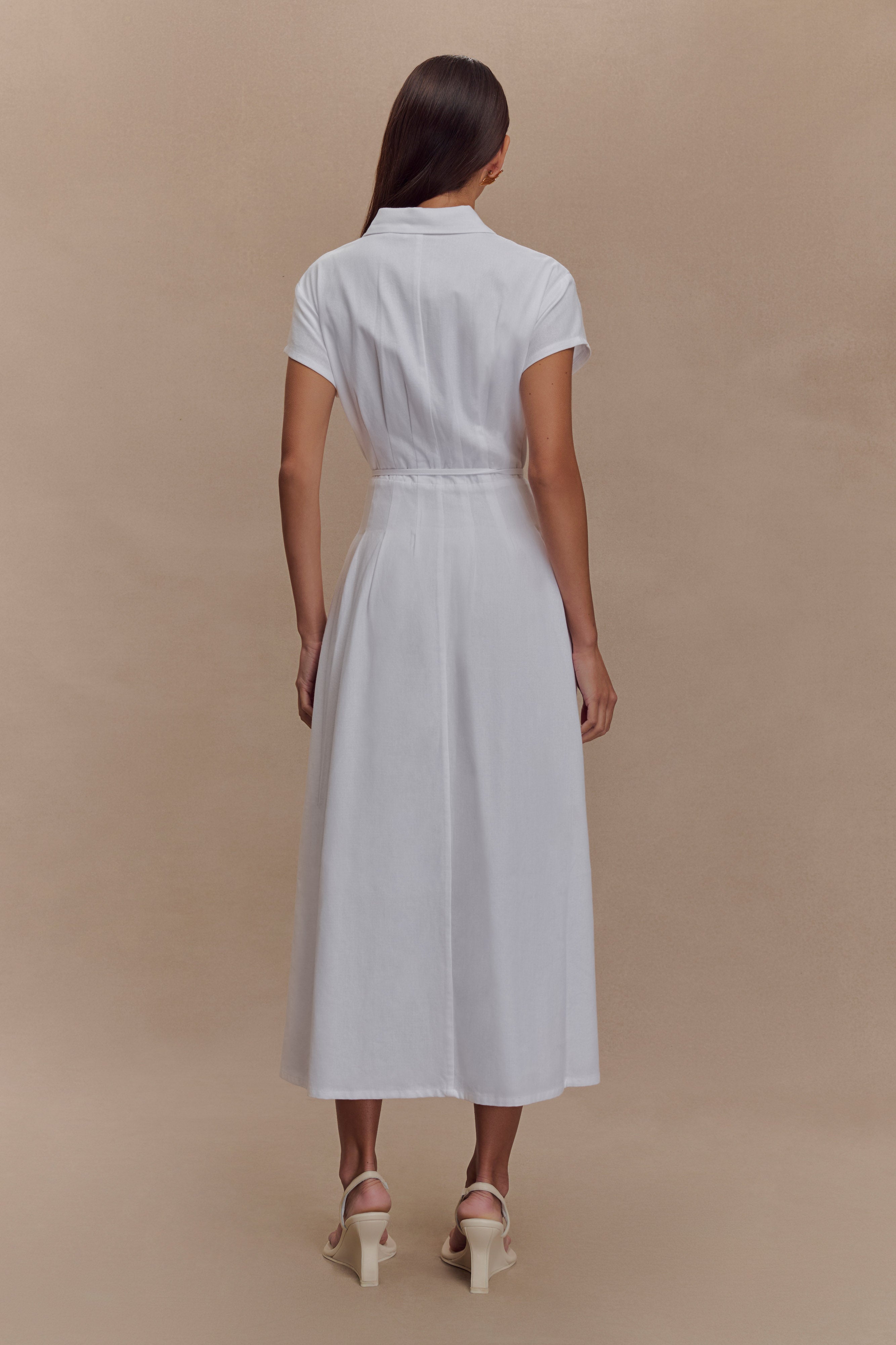 Aysha Buttoned Linen Midi Dress - White、mySite、solidvoid