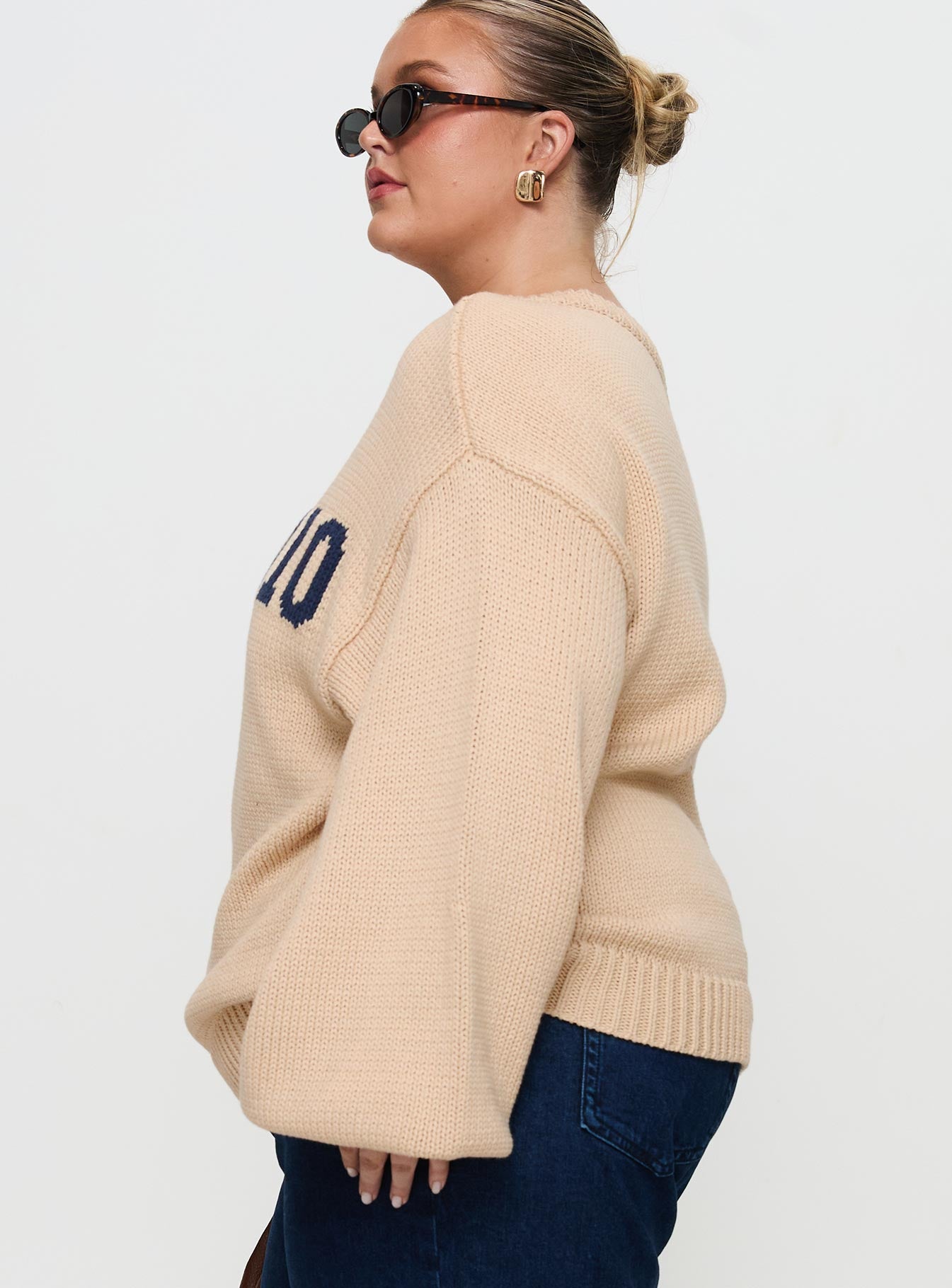 Jadynn Off Shoulder Knit Sweater Cream Curve、mySite、solidvoid