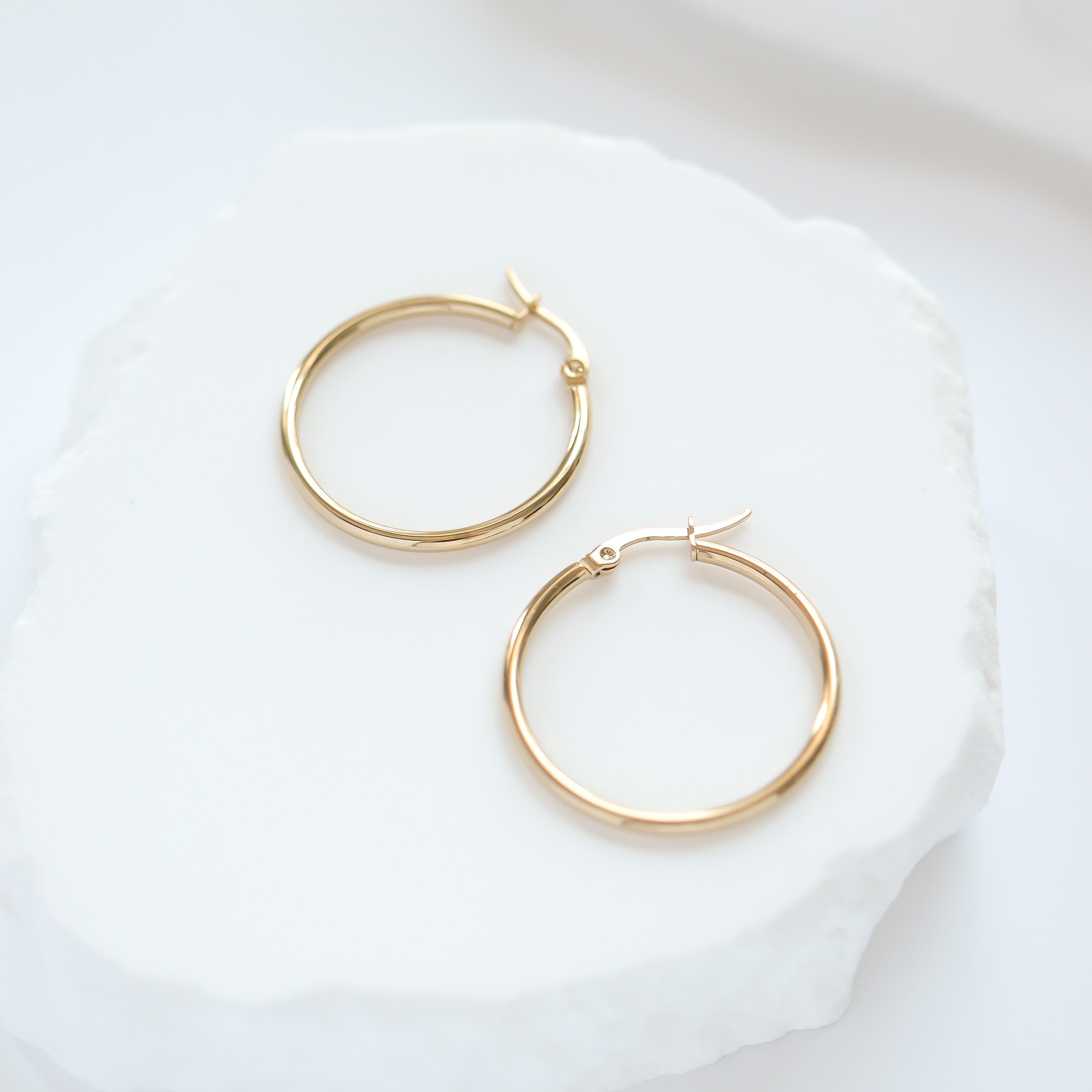 18K Gold PVD Stainless Steel Round Tube Hoop Earrings / ERJ2138、mySite、dreamappss