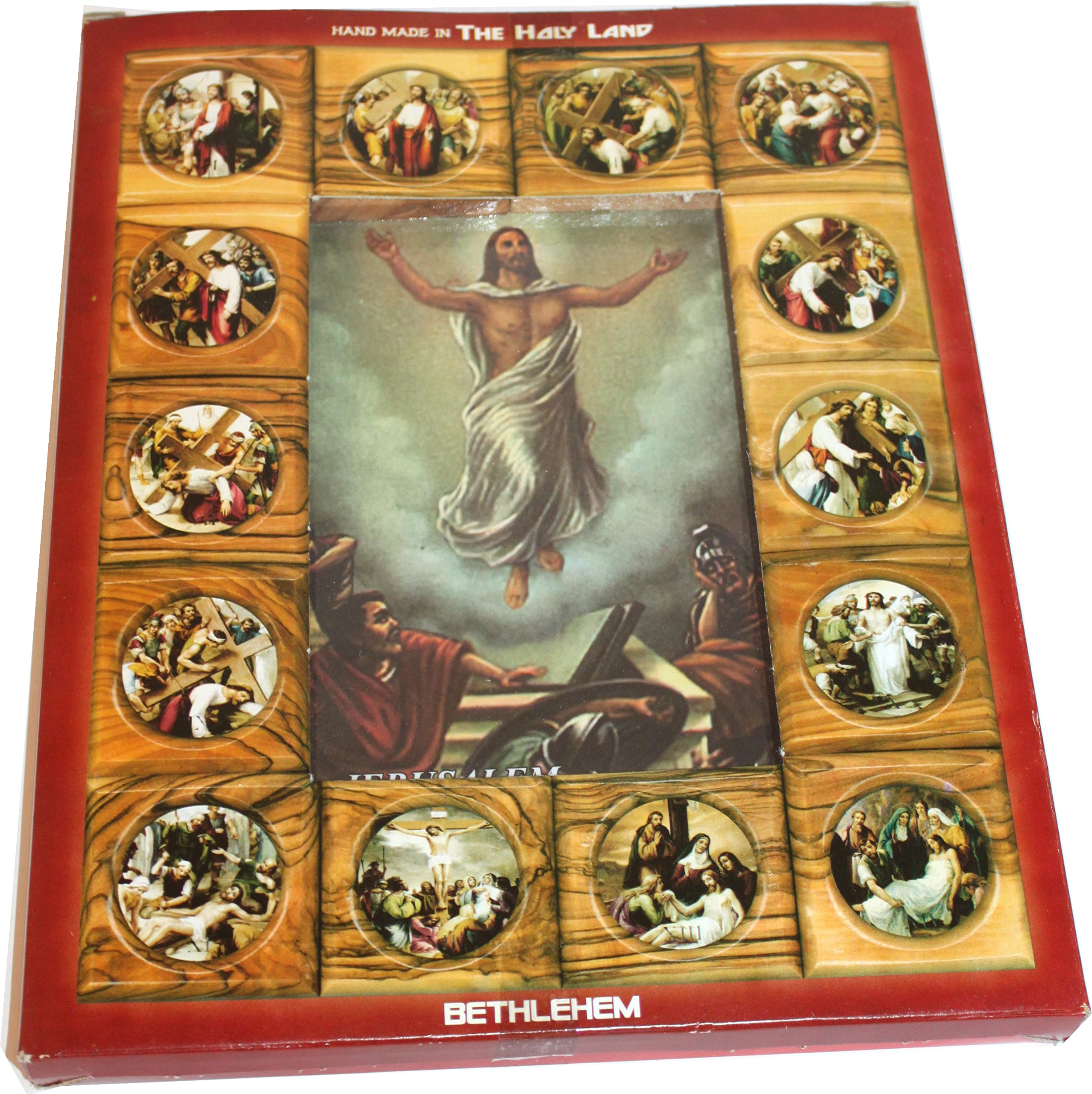  Holy Land Market Stations of The Cross Icon Plaque All in Olive Wood from Bethlehem (29 x 24 cm or 11.5 x 9.5 inches)、mySite、elrpsem3k