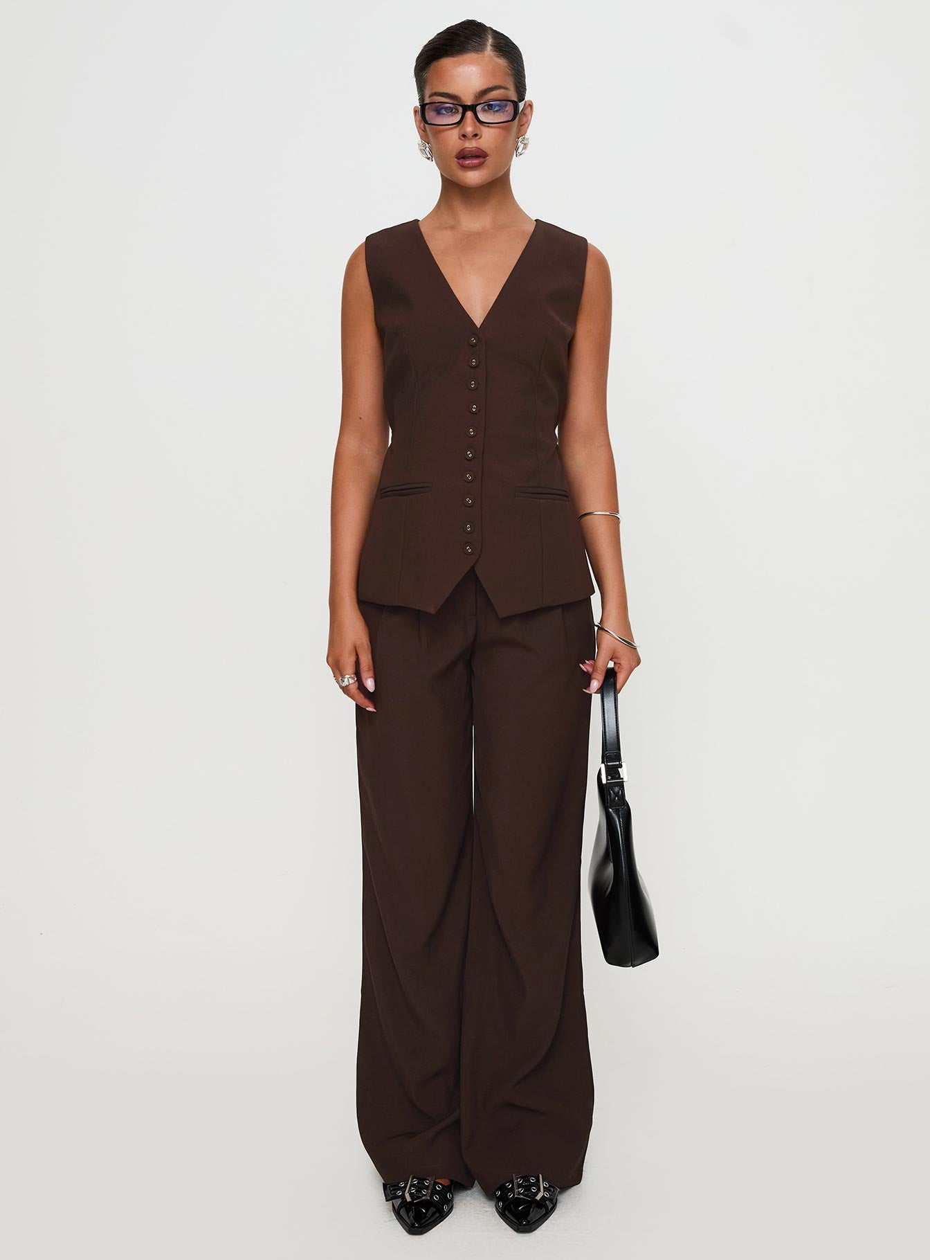 Ambient Longline Button Up Top Chocolate、mySite、solidvoid