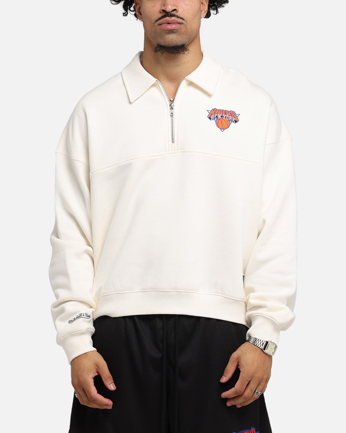 Mitchell & Ness New York Knicks Boxy Quarter Zip Crewneck Egret、mySite、zt4zffjzw