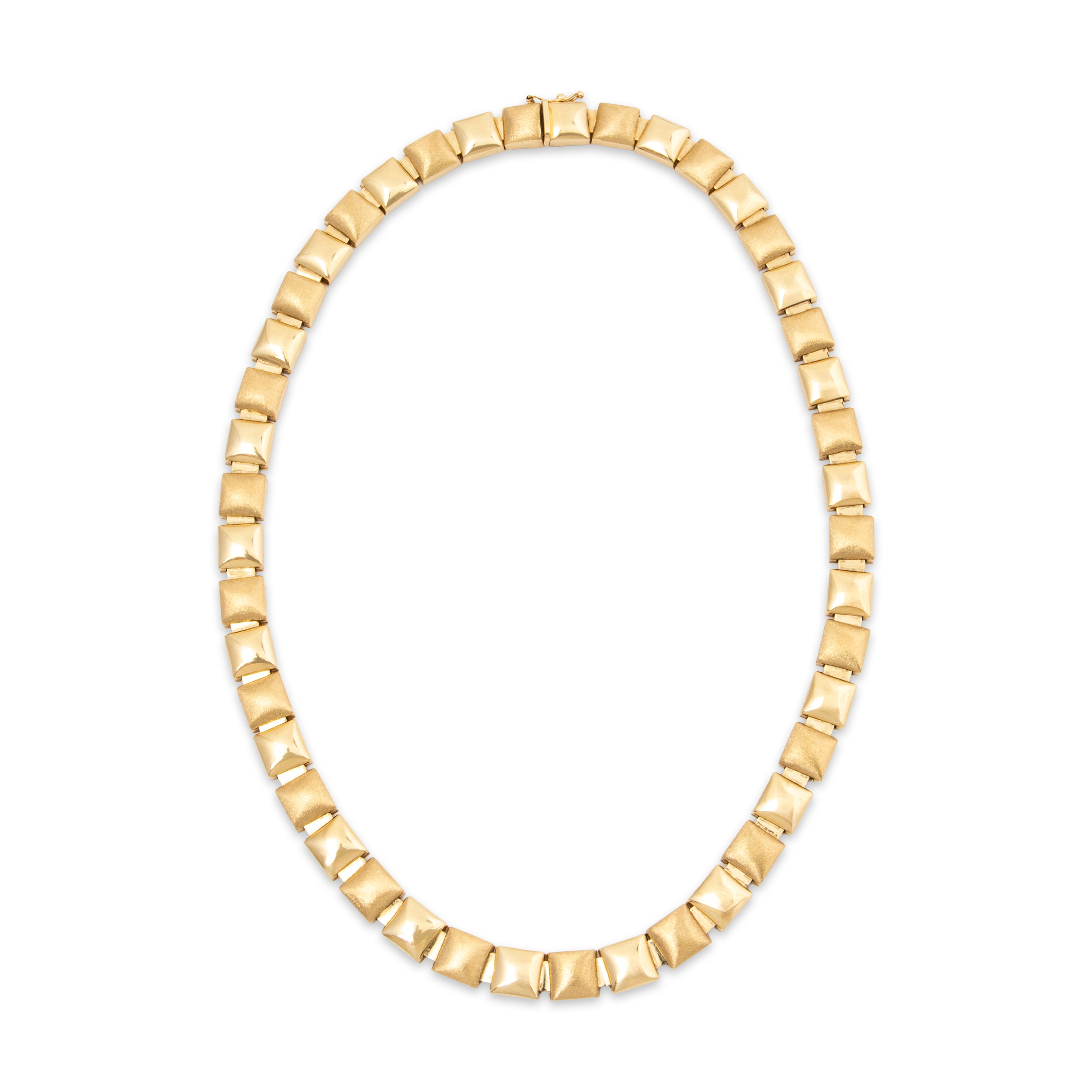 Vintage Italian 14k Yellow Gold Brushed & Polished Statement Necklace 17、mySite、hinf8tx79