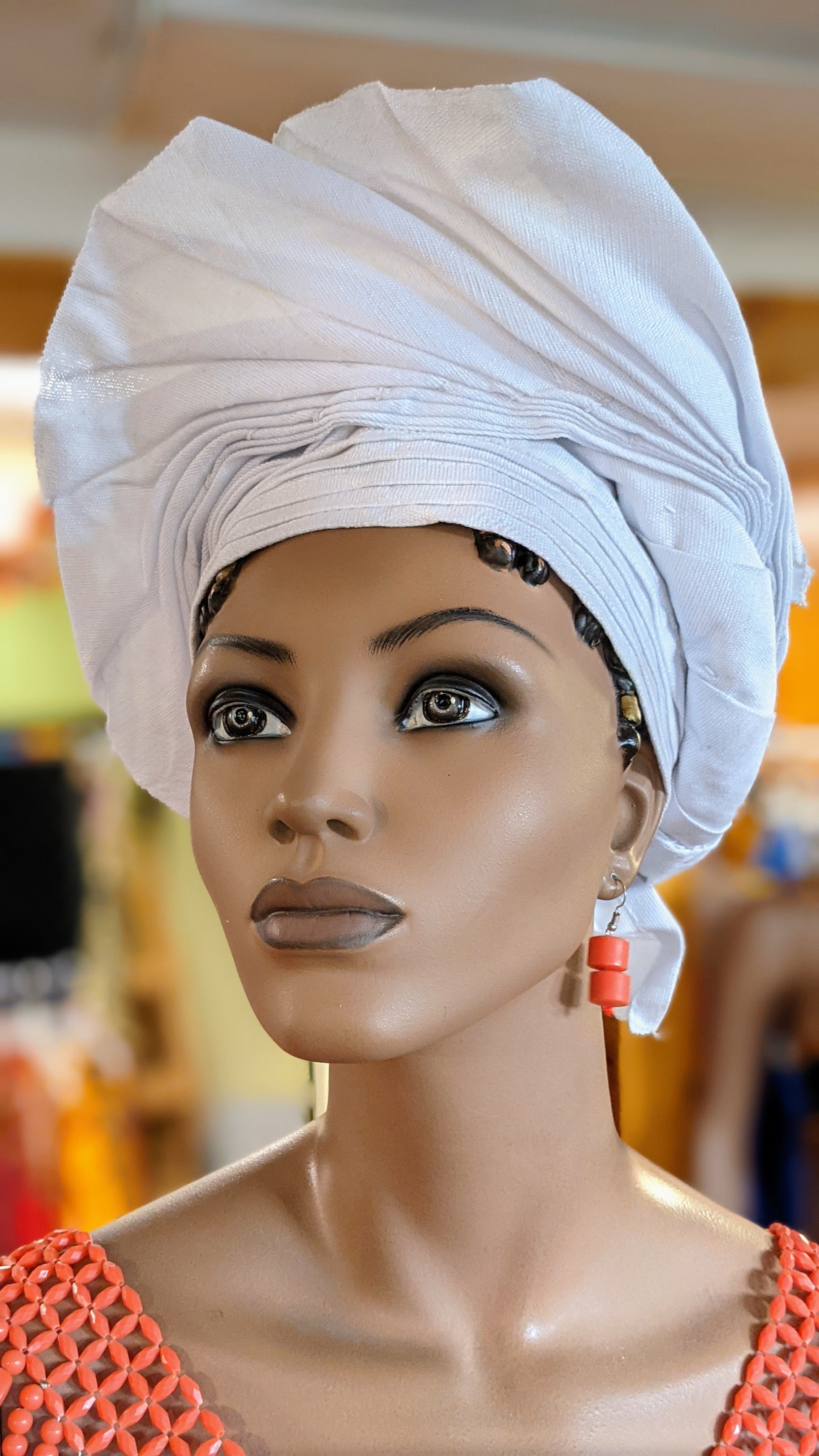 All White Funke Aso Oke Pre-tied Head wrap AutoGele Hat - DPAW3949A、mySite、solidvoid