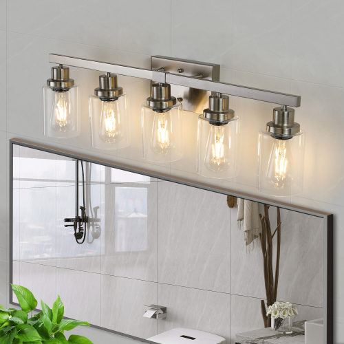 37" Modern 6-Light Bathroom Vanity Light Fixture - Brushed Nickel Finish with Clear Glass Shades, Perfect for Bathroom, Vanity, and Dressing Area Lighting (No Bulbs)、、eastwooduniform