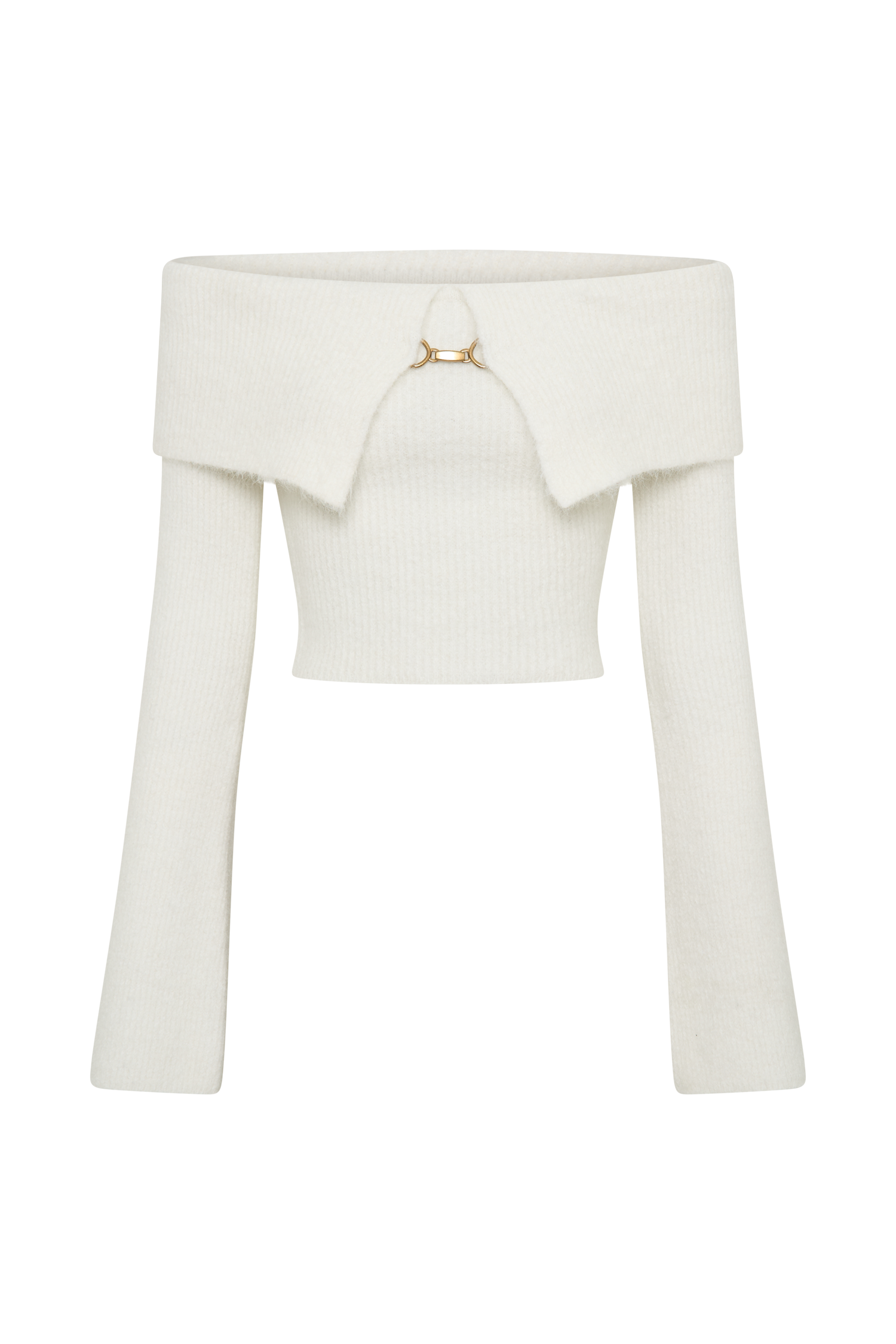 Baxter Off Shoulder Fluffy Knit Top - Ivory、mySite、solidvoid