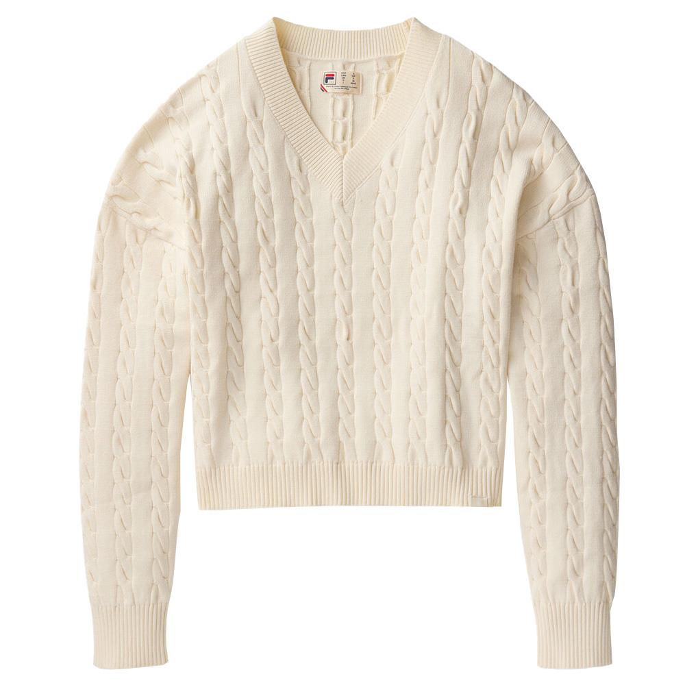 Fila Women's Casa Baseline Chunky V-Line Sweater - Gardenia、mySite、neckold